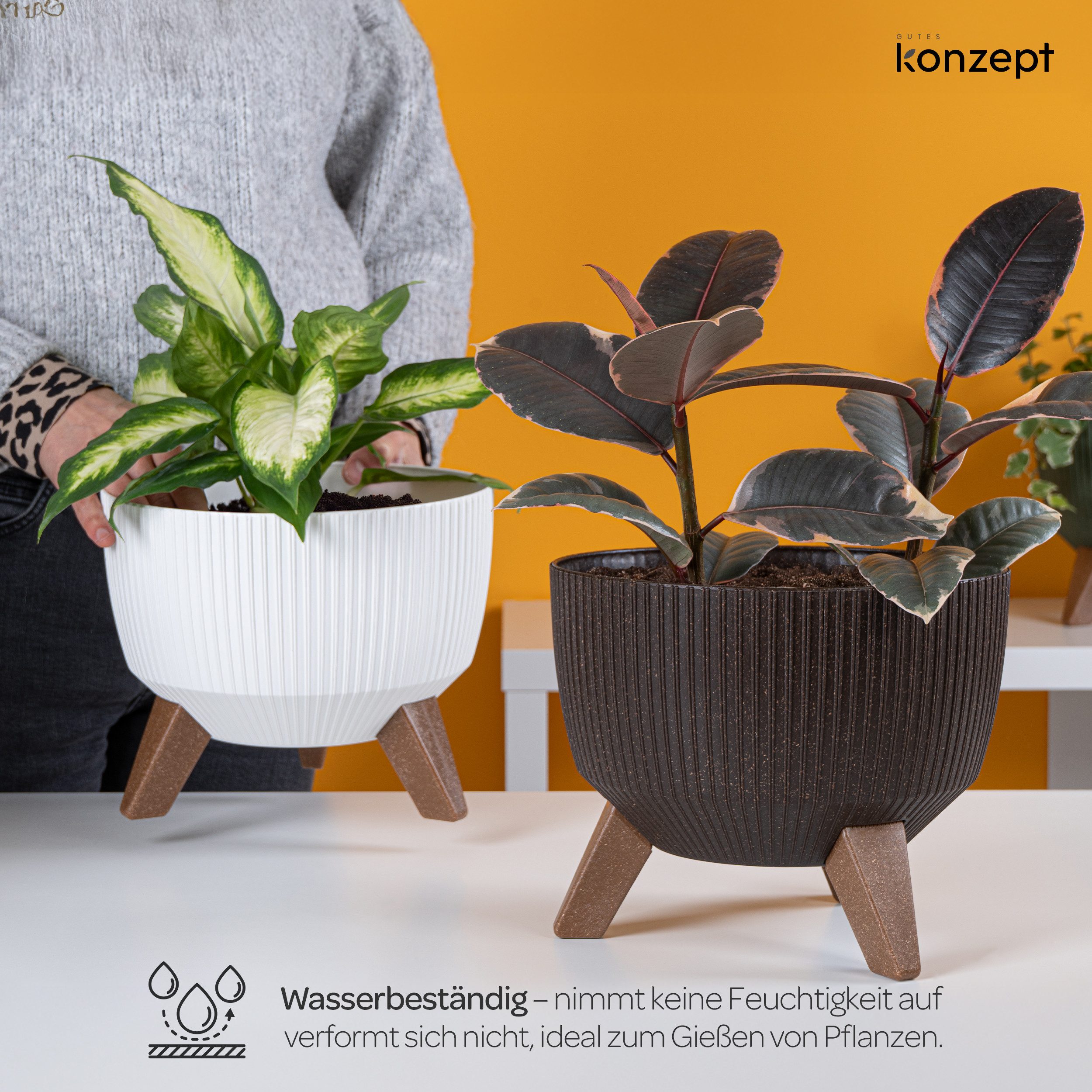 KONZEPT Blumentopf Pflanzschale 24/29cm Blumentopf mit Füßen, mit Wasserabfluss-Einsatz, wetterfest & UV-beständig, Übertopf für Innen & Außen – Bild 4 von 5