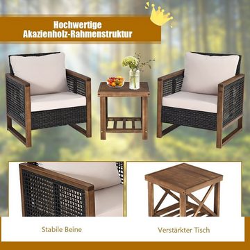 KOMFOTTEU Sitzgruppe Gartenmöbel, (Set, 3-tlg), Rattanmöbel Lounge Set aus Holz