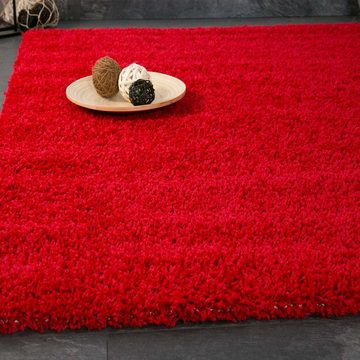 Hochflor-Läufer Prime Shaggy, Vimoda, Rechteckig, Höhe: 30 mm, Langflor, Einfarbig, Modern, Schlafzimmer, Rot