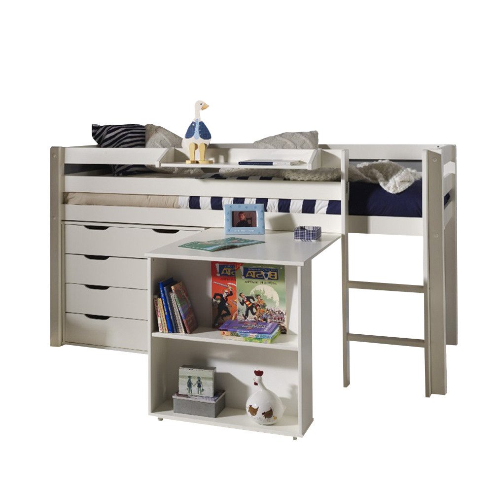 Lomadox Hochbett PINOO-12 weiß lackiert 210/114/106 cm