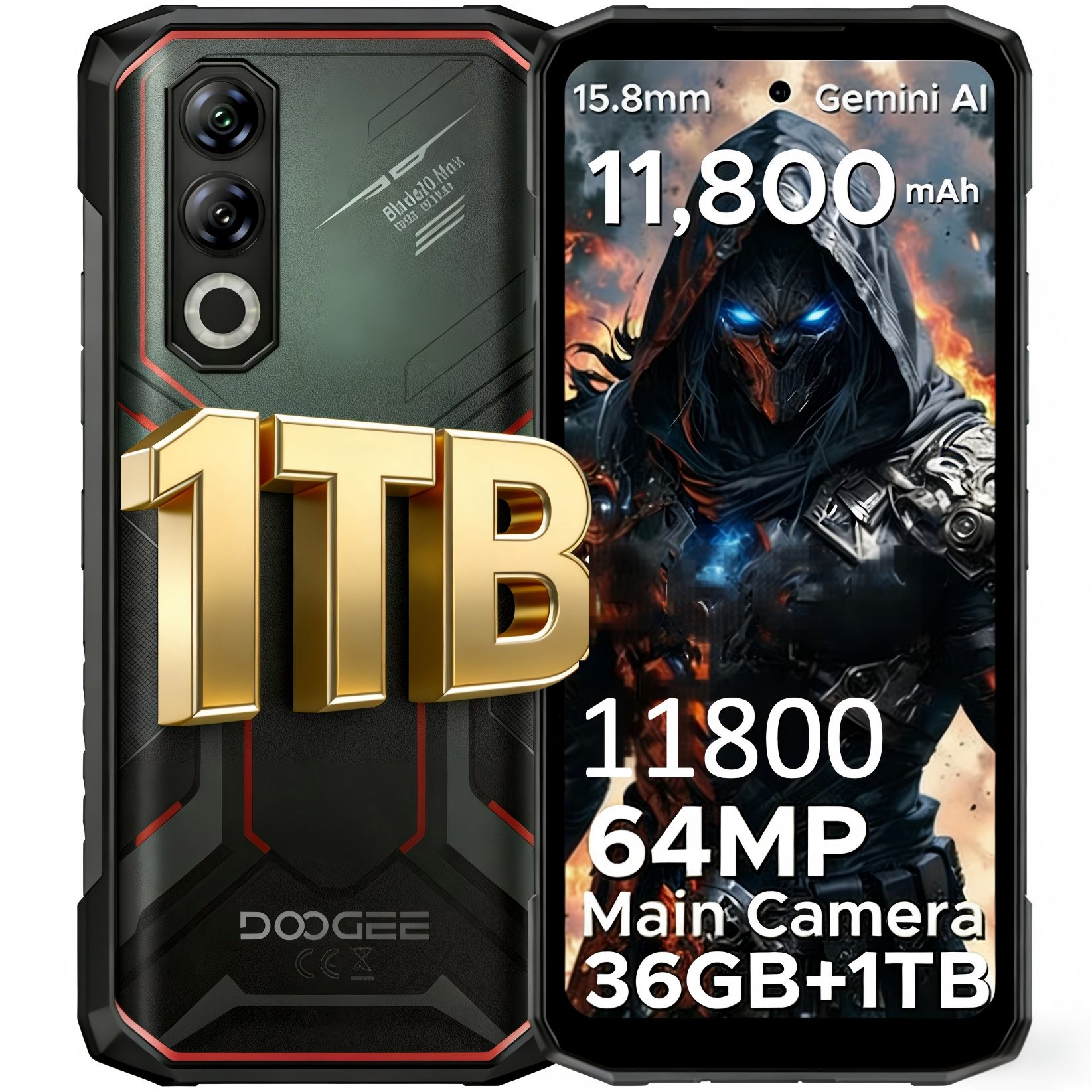 DOOGEE BLADE 20 MAX 12 GB+1TB Outdoor Handy 11800 mAh Android 15 Ohne Vertrag Smartphone (16,8 cm/6.56 Zoll, 1024 GB Speicherplatz, 64 MP Kamera, 6.6 Zoll HD+ 120Hz Display Handy, 64 MP + 20 MP, wasserdichtes Telefon)