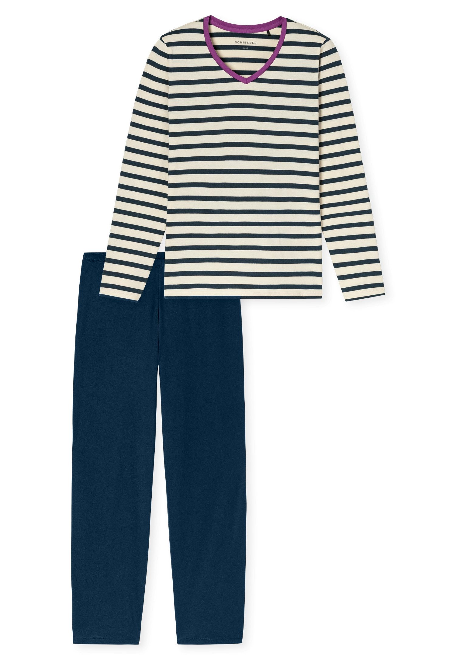 Schiesser Schlafanzug Casual Essentials (2 tlg) Baumwolle, V-Ausschnitt, langärmelig – Bild 2 von 5
