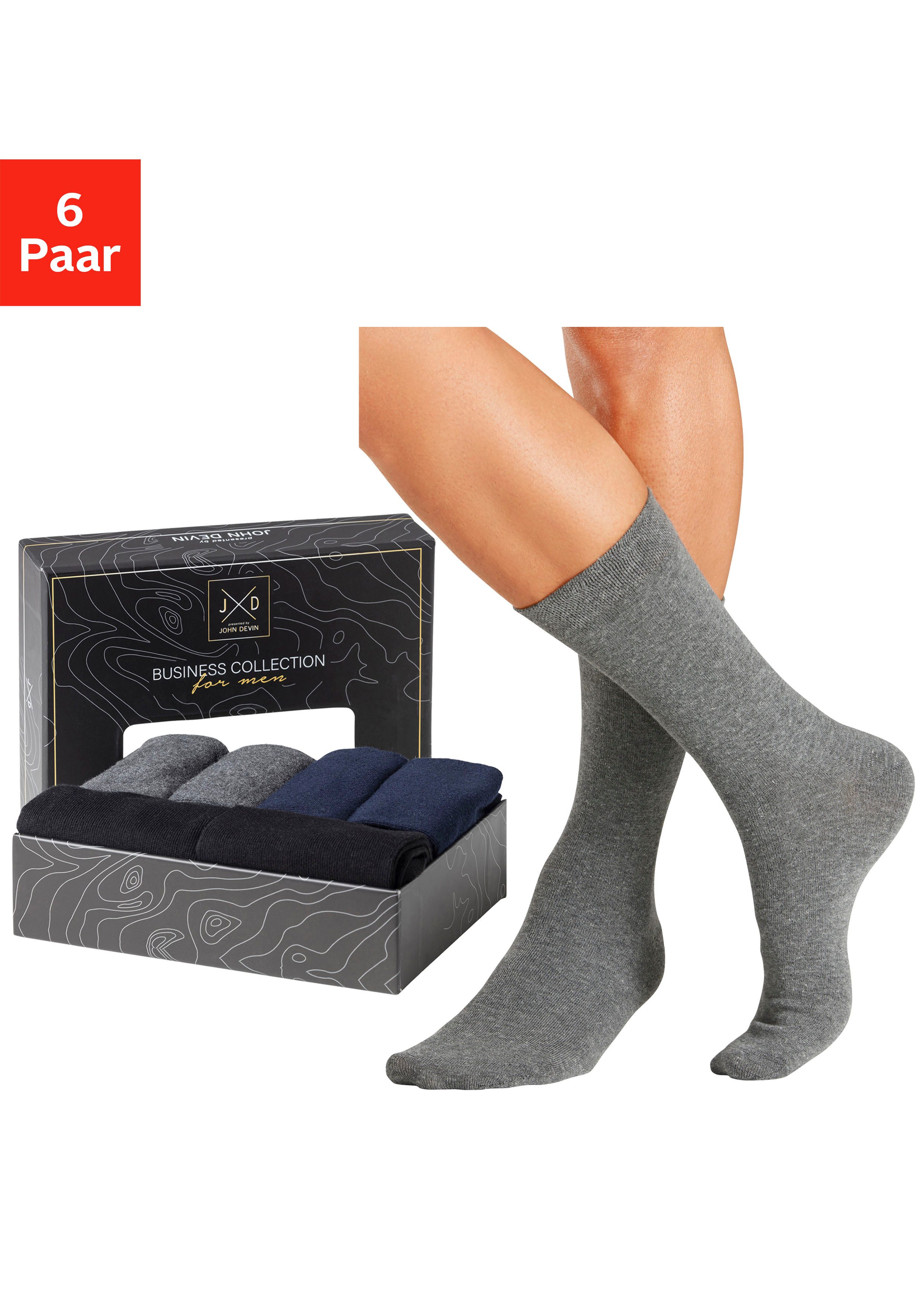 John Devin Businesssocken (Packung, 6-Paar) lange Form, wertig in Box verpackt