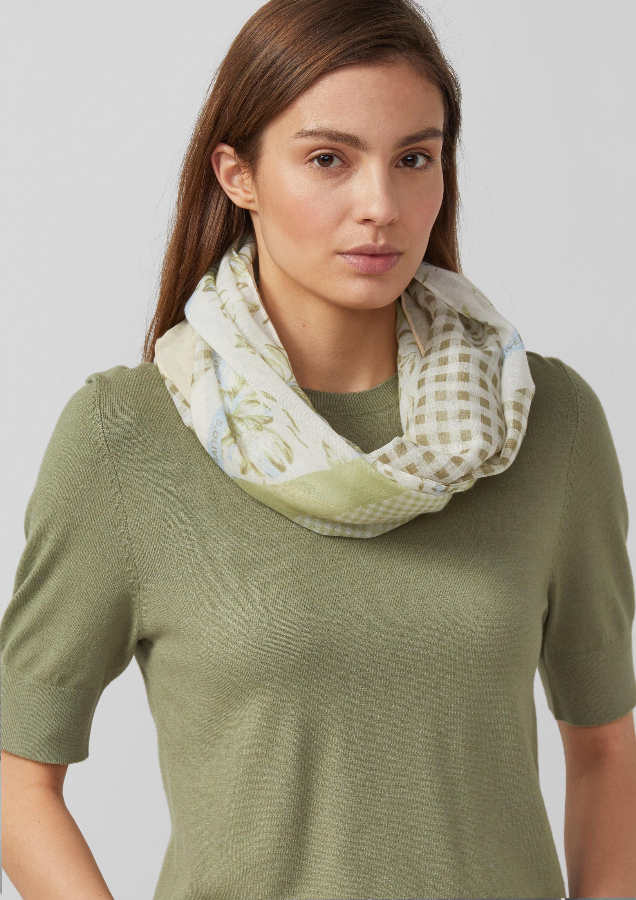 s.Oliver Loop Snood, Loop-Schal mit floralem Mustermix und Karo-Design
