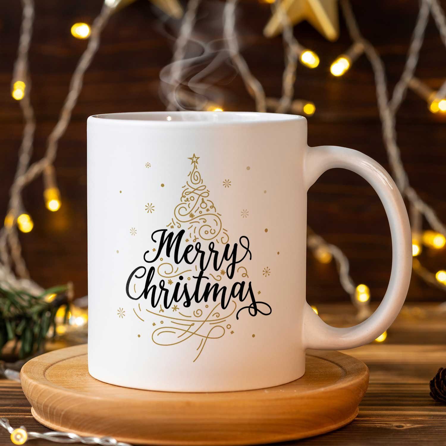 GRAVURZEILE Tasse mit Weihnachtsmotiv - Geschenke für Frauen & Männer zu Weihnachten, Spülmaschinenfest - Weihnachtsbaum - Schwarz und Weiß