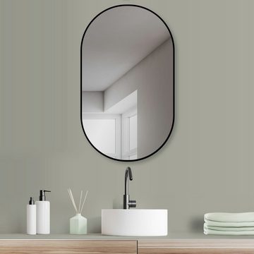 HOKO Dekospiegel Design Modern Wandspiegel oval mit Rahmen. HOCH und QUER Montage. (Badezimmerspiegel, Flurspiegel, Kosmetikspiegel, Schminkspiegel. 4mm Glass. mit Aluminium-Wandhalterung und Rahmen)