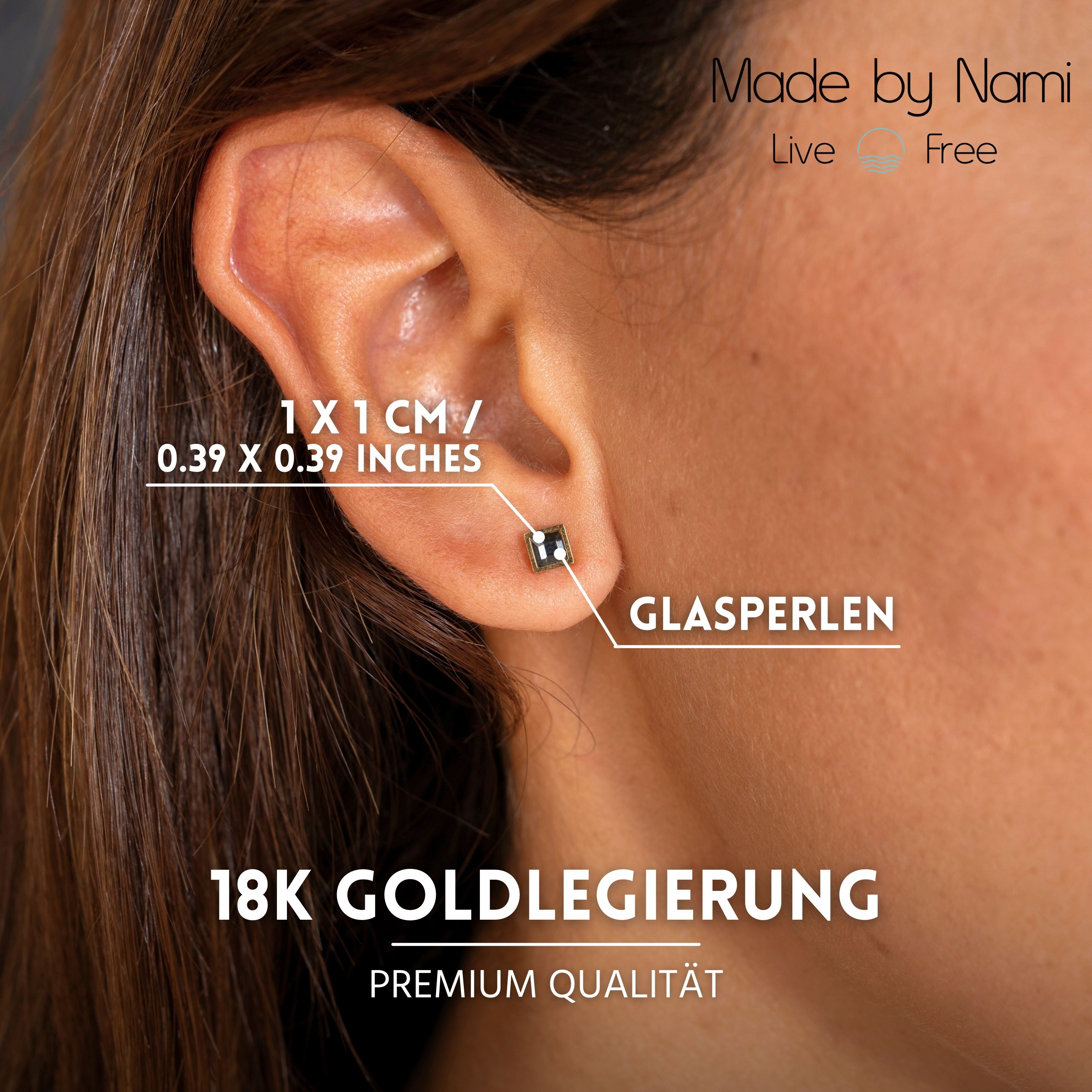 Made by Nami Paar Ohrstecker Damen Ohrstecker Quadratisch mit Edelstein aus 316L Edelstahl, aus Edelstahl – mit Edelstein – wasserfest – schlichte Eleganz – Bild 5 von 5
