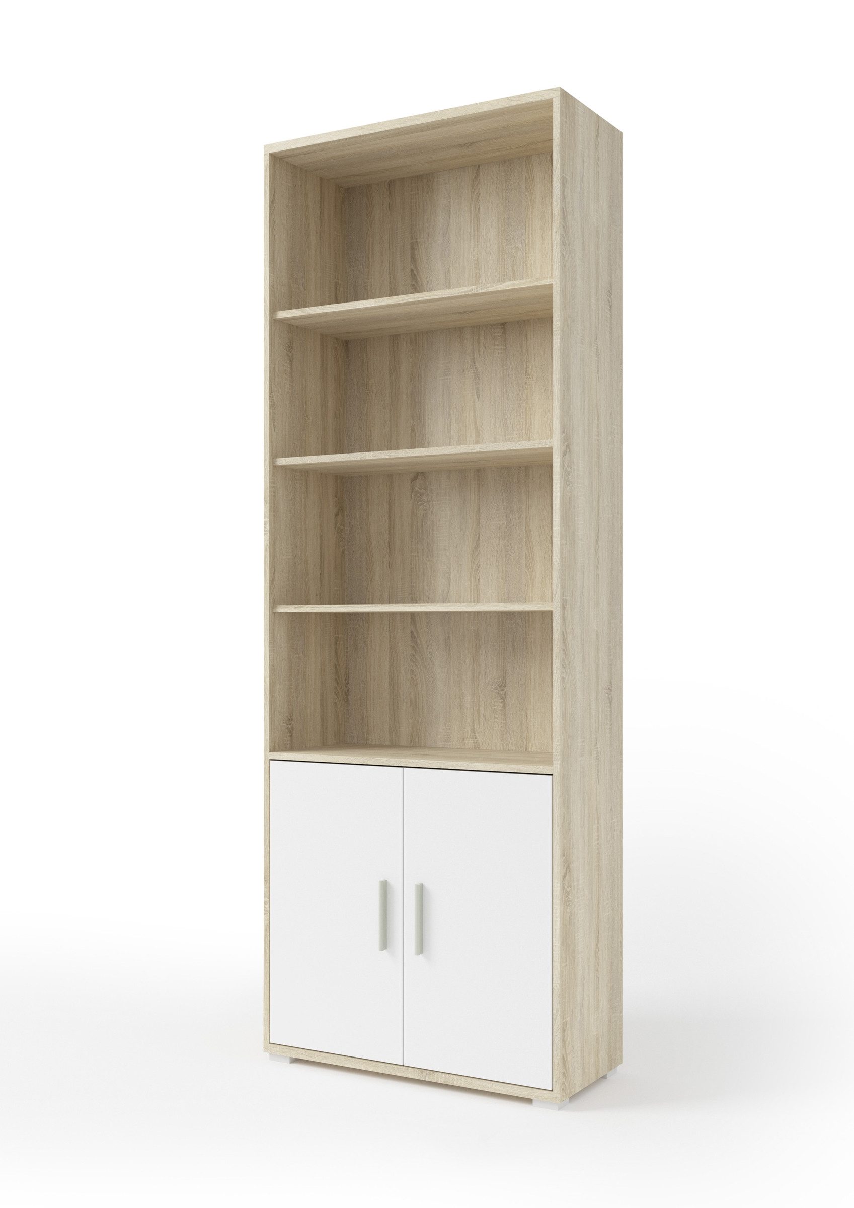 PREISBRECHER Aktenregal Clermont, BxHxT: 79,1x221,2x35 cm, in Sonoma/Eiche mit Absatz weiß mit 2 Türen und 6 Fächern