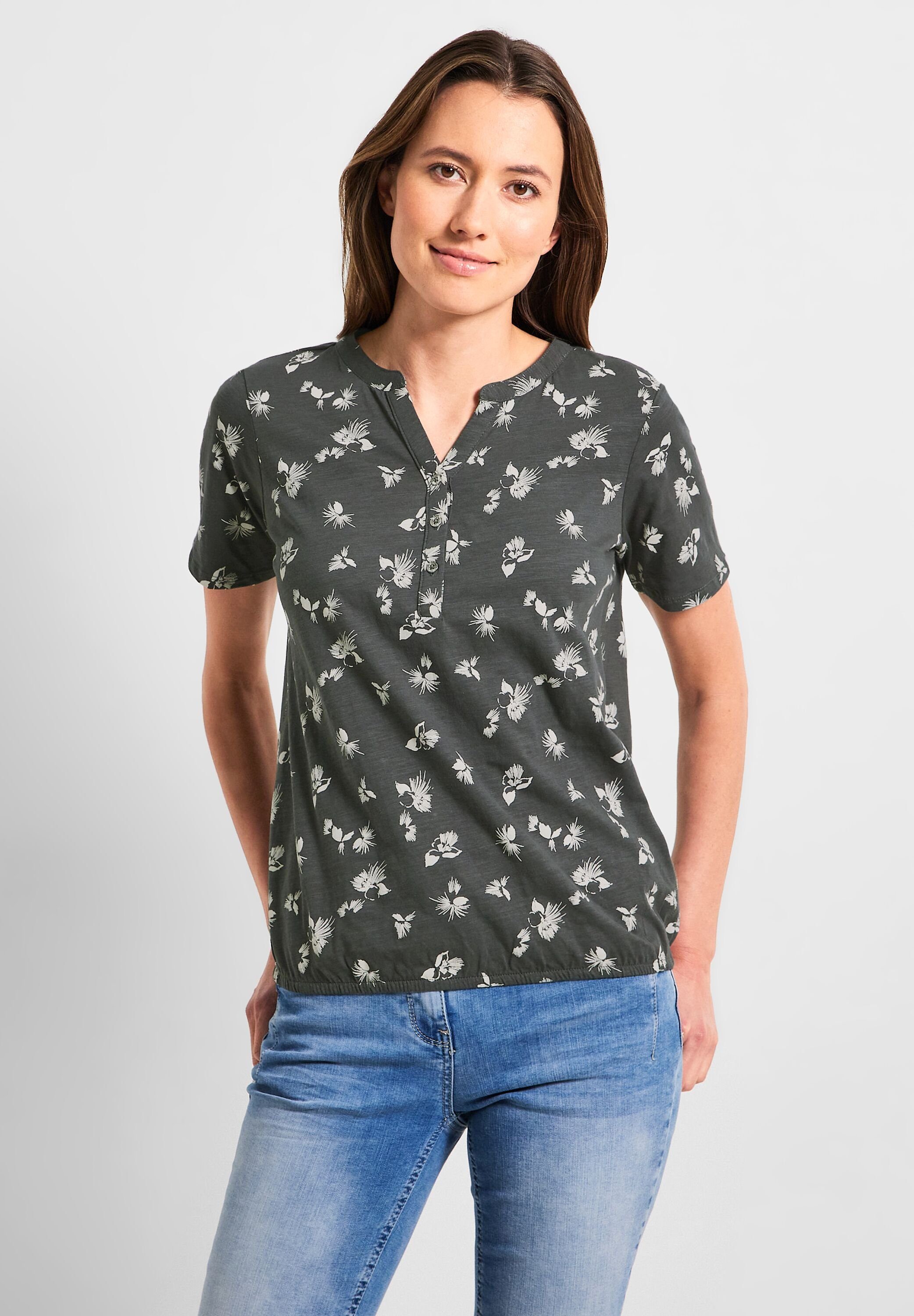 Cecil T-Shirt aus reiner Baumwolle easy khaki