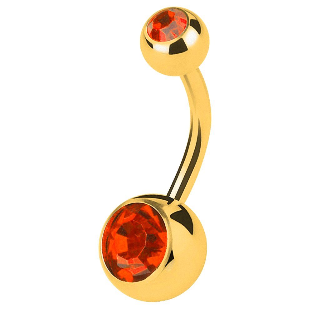 Taffstyle Bauchnabelpiercing Banane Piercing Chirurgenstahl Vergoldet Zwei Kristalle, Bauchpiercing Banane Stecker Anhänger Doppelkristalle