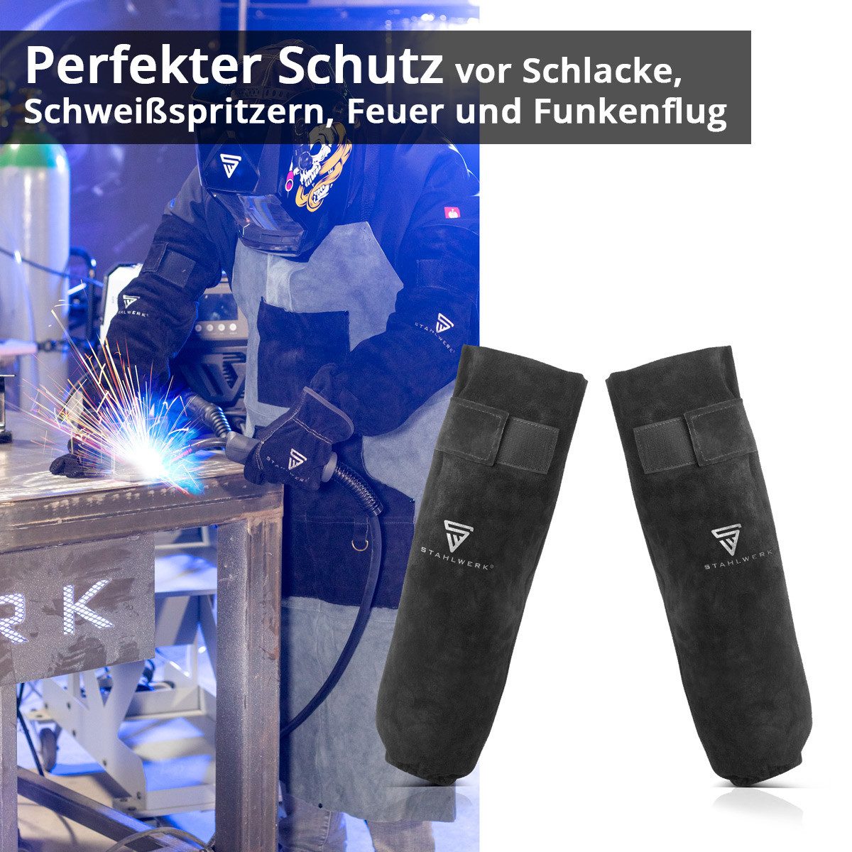 STAHLWERK Schweißerhandschuhe Schweißerärmel, Schweißerstulpen (Set, 1-St., Einzelartikel) feuerbeständig, schwer entflammbar