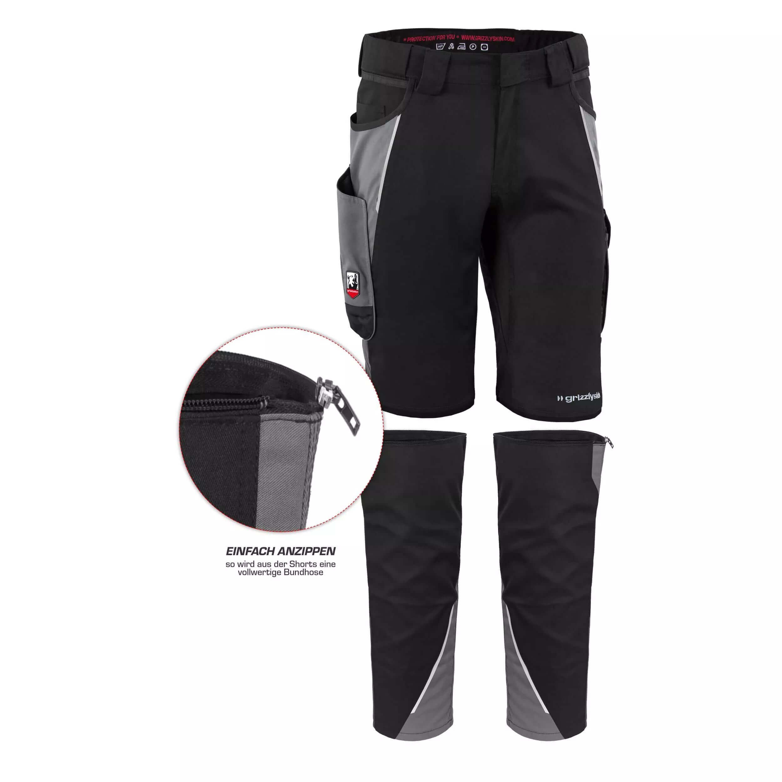 Qualitex Workwear Arbeitsshorts ZIP-ON-BUNDLE IRON Shorts + Beinlinge aus Lyocell, Cordura & Stretch (2-tlg) modern kurze Arbeitshose - 13 Taschen - Strapazierfähig - Atmungsaktiv