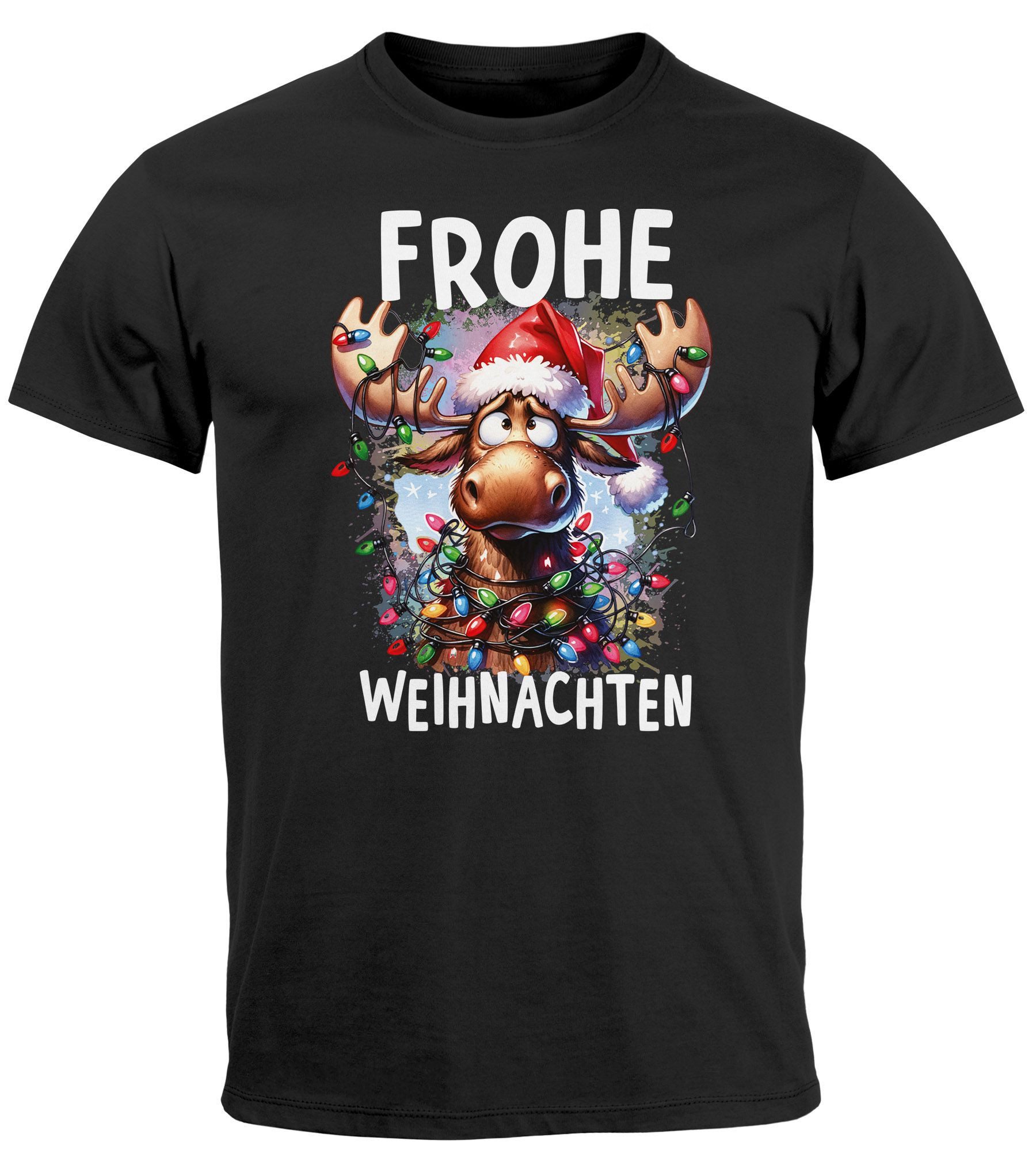 Print-Shirt Herren T-Shirt Frohe Weihnachten Aufdruck Elch Rentier