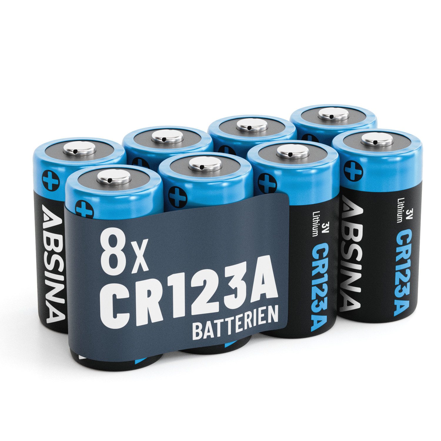 ABSINA 8x CR123A 3V Lithium Batterie für Kamera, Fotoapparat, auslaufsicher Batterie, (1 St)