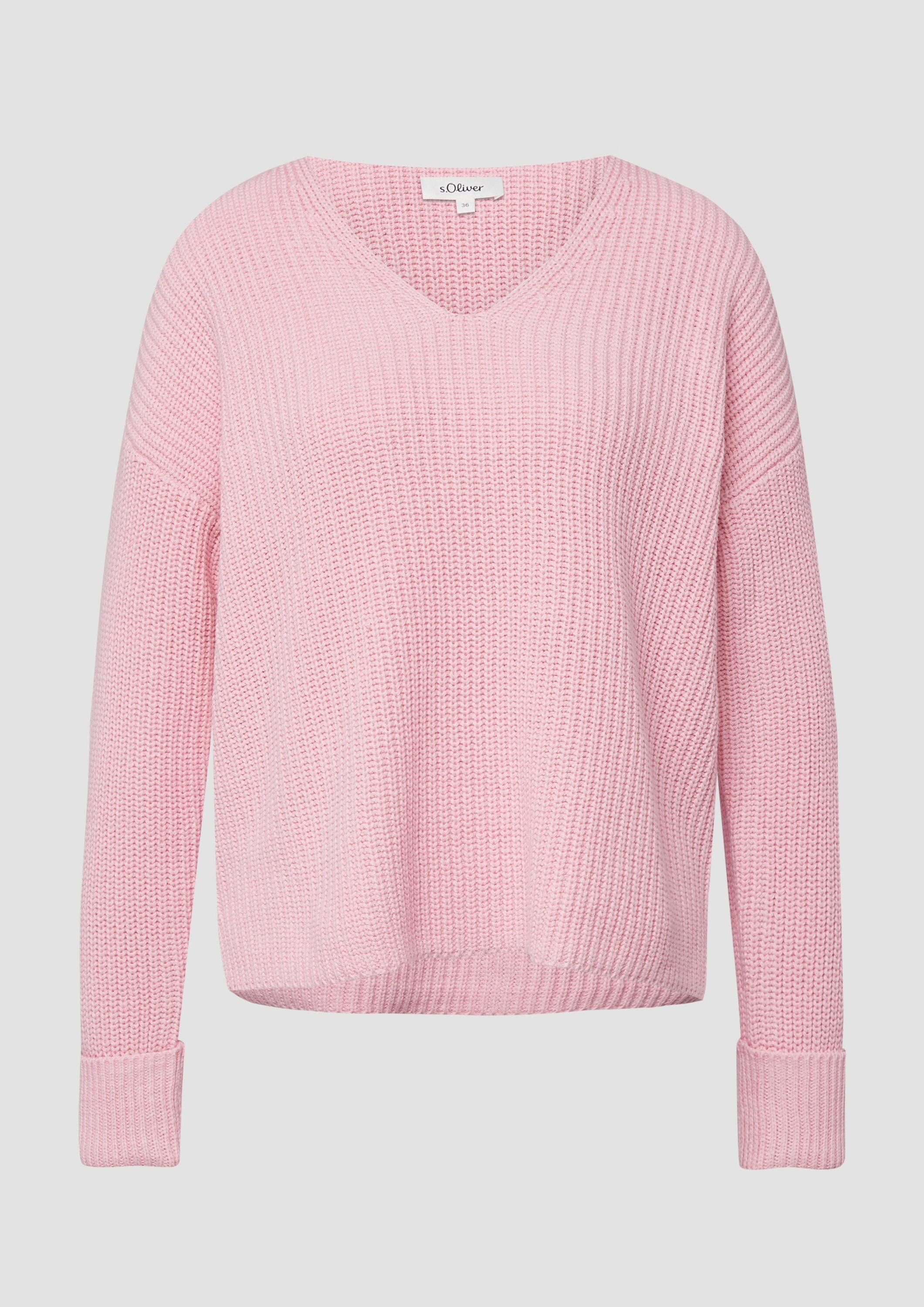 s.Oliver Longpullover Strickpullover Grobstrickpullover mit V-Ausschnitt im Relaxed Fit