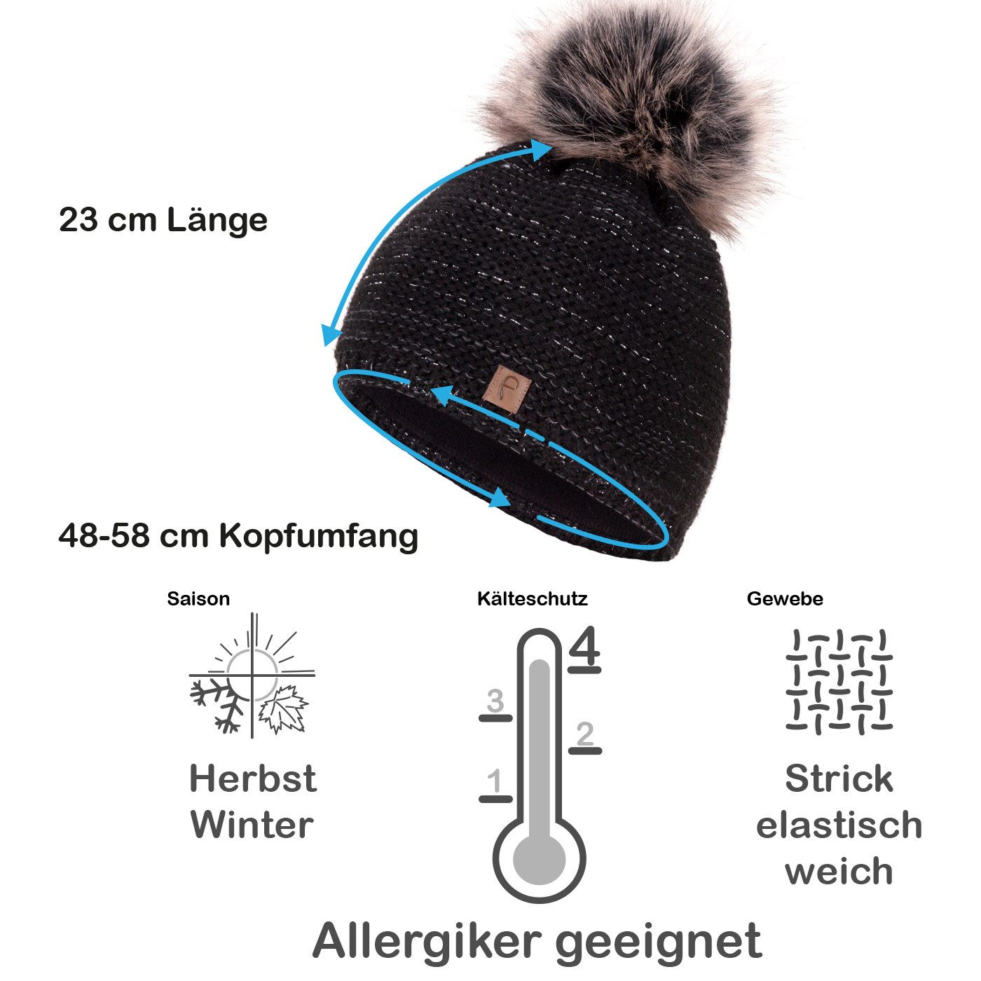 Faera Bommelmütze Wintermütze Damen Herren Mütze Beanie Haube gefüttert Bommelmütze
