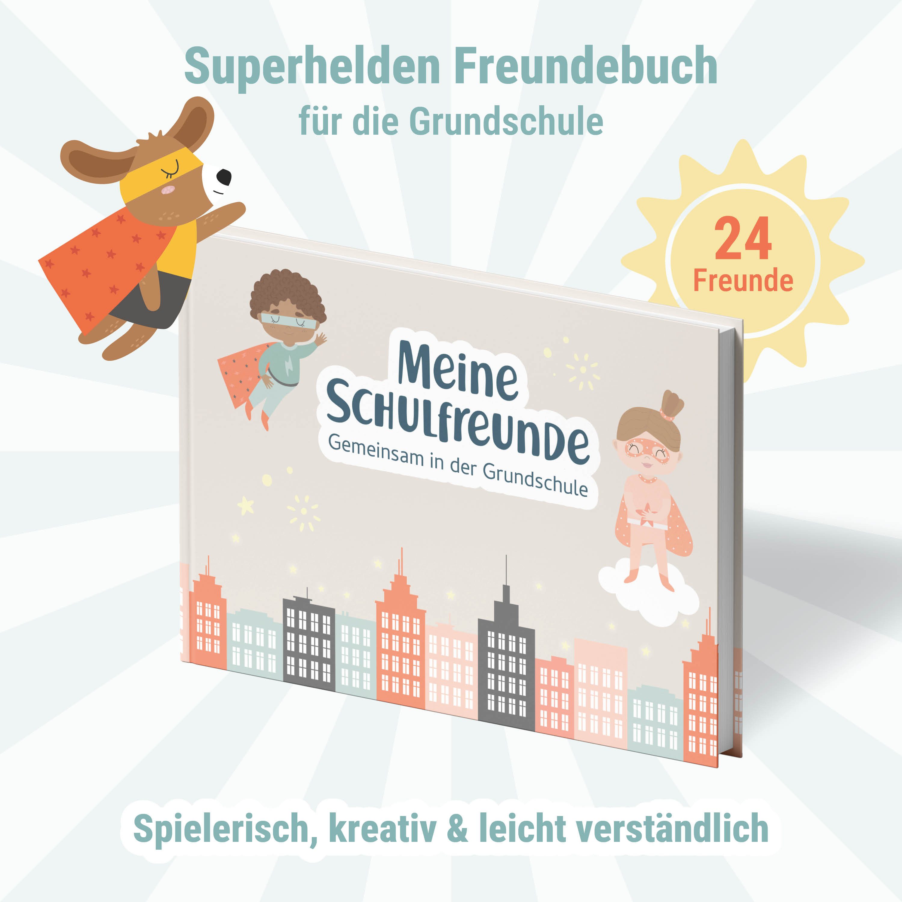 Amari Freundebuch Schulfreunde Superhelden, Grundschule Hardcover, Platz für 24 Freunde, Geschenk zur Einschulung für Jungen & Mädchen ab 6, Schultüte – Bild 2 von 5