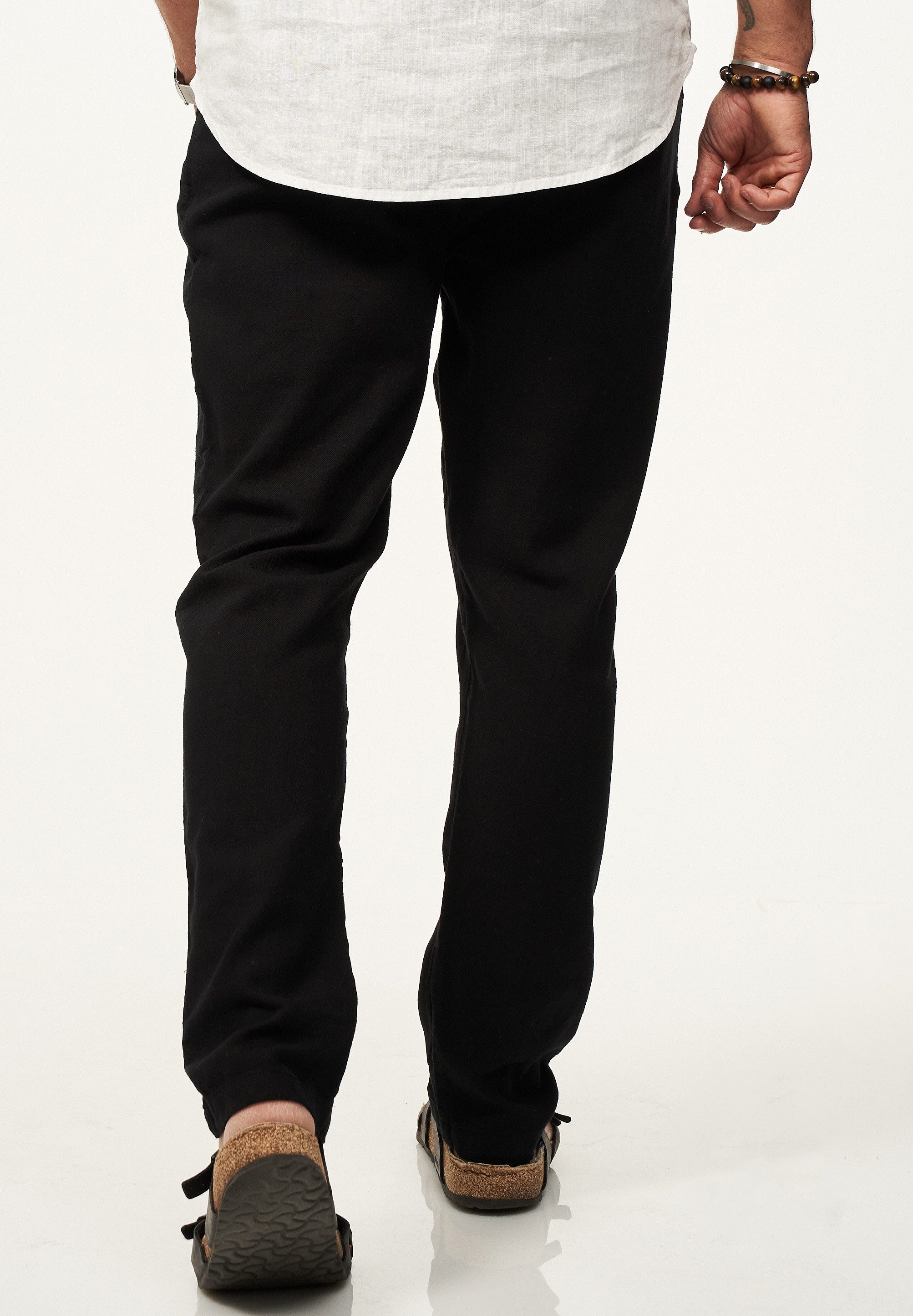 behype Leinenhose im Chinohosen Stil mit Gummibund & Kordel Herren luftige Stoffhose als Sommerhose - Freizeithose