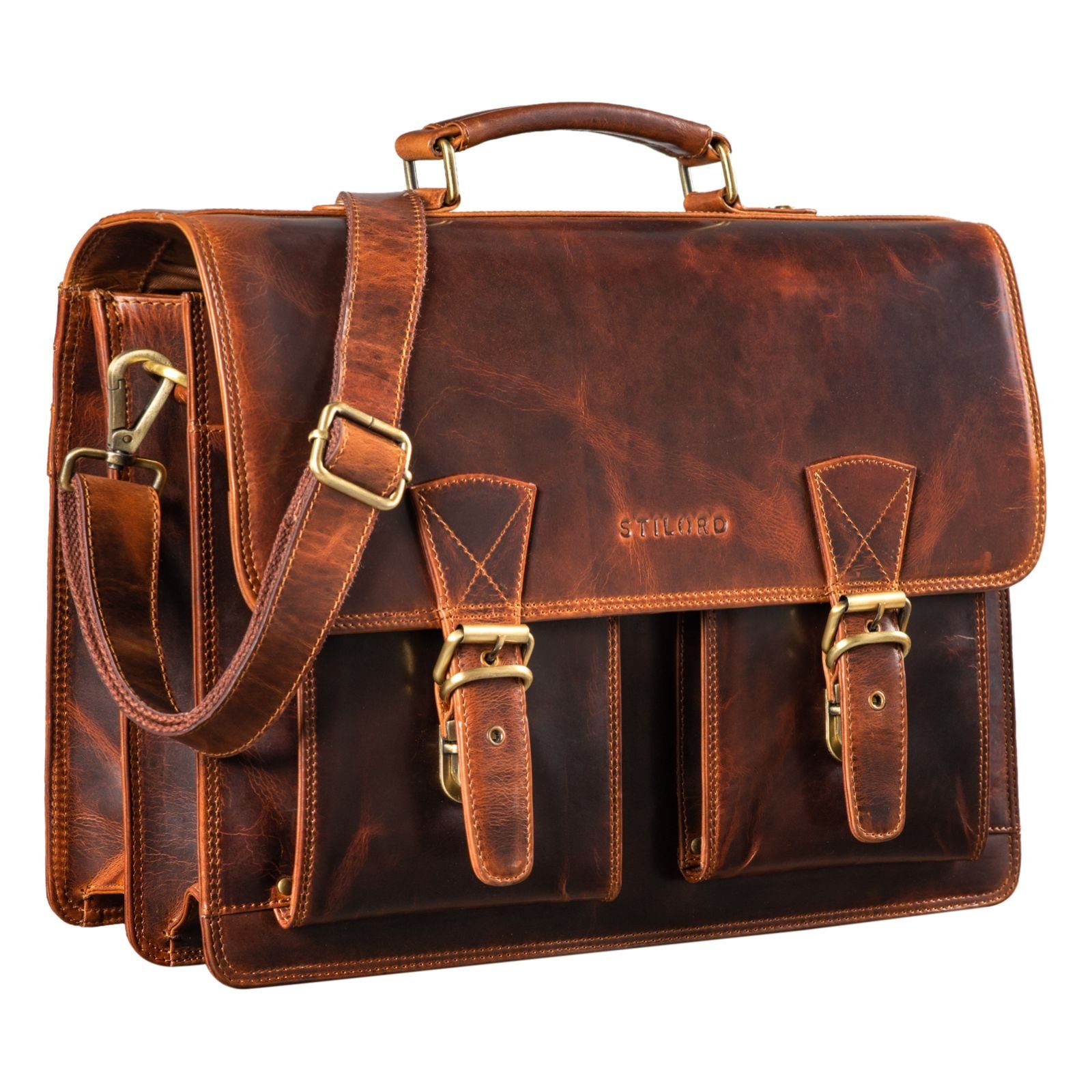 cognac Aktentasche Lehrertasche STILORD kara "Jeffrey" Aktentasche Leder -