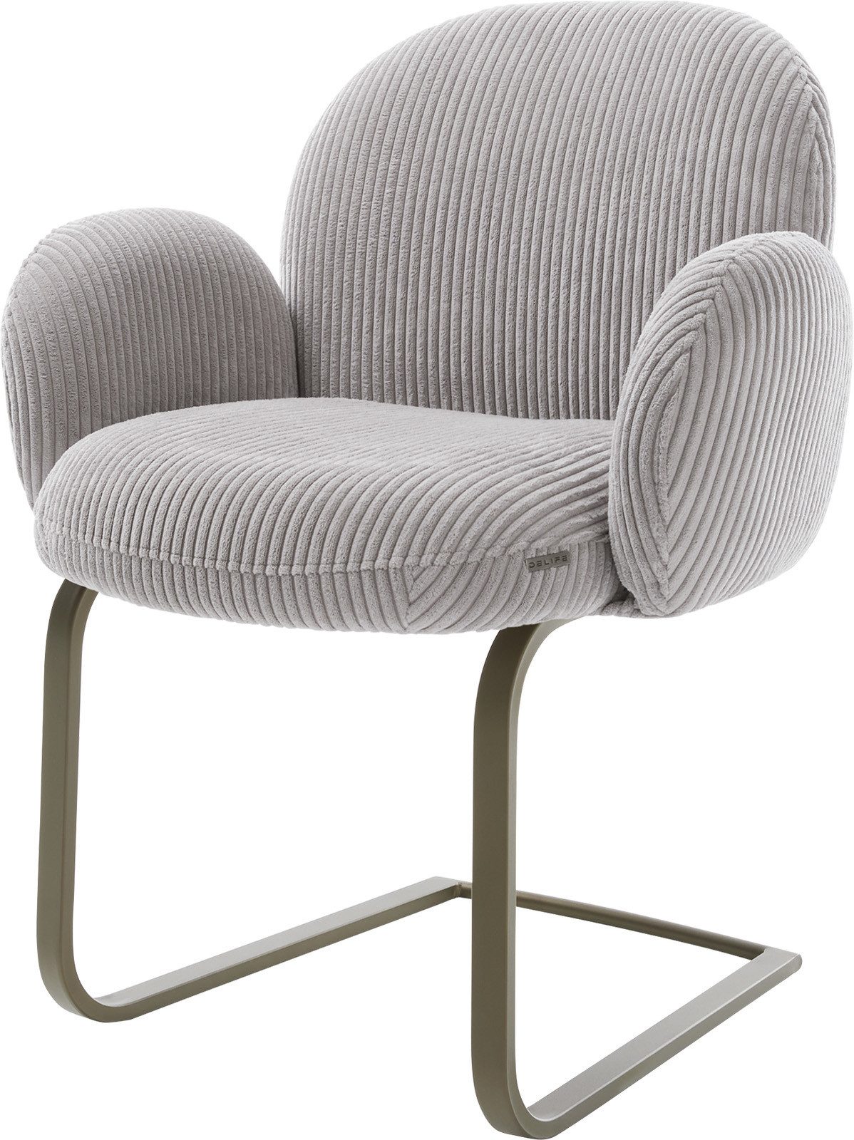 DELIFE Polsterstuhl Nube-Flex, mit Armlehnen Freischwinger flach Effektfinish Titan Cord Silbergrau T