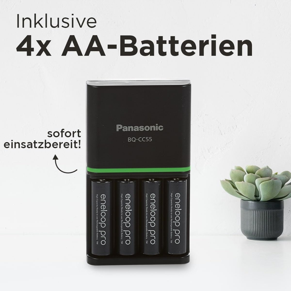 eneloop Pro Ladegerät mit 4x AA Akkus 2500 mAh – Schnellladegerät Set Batterie-Ladegerät