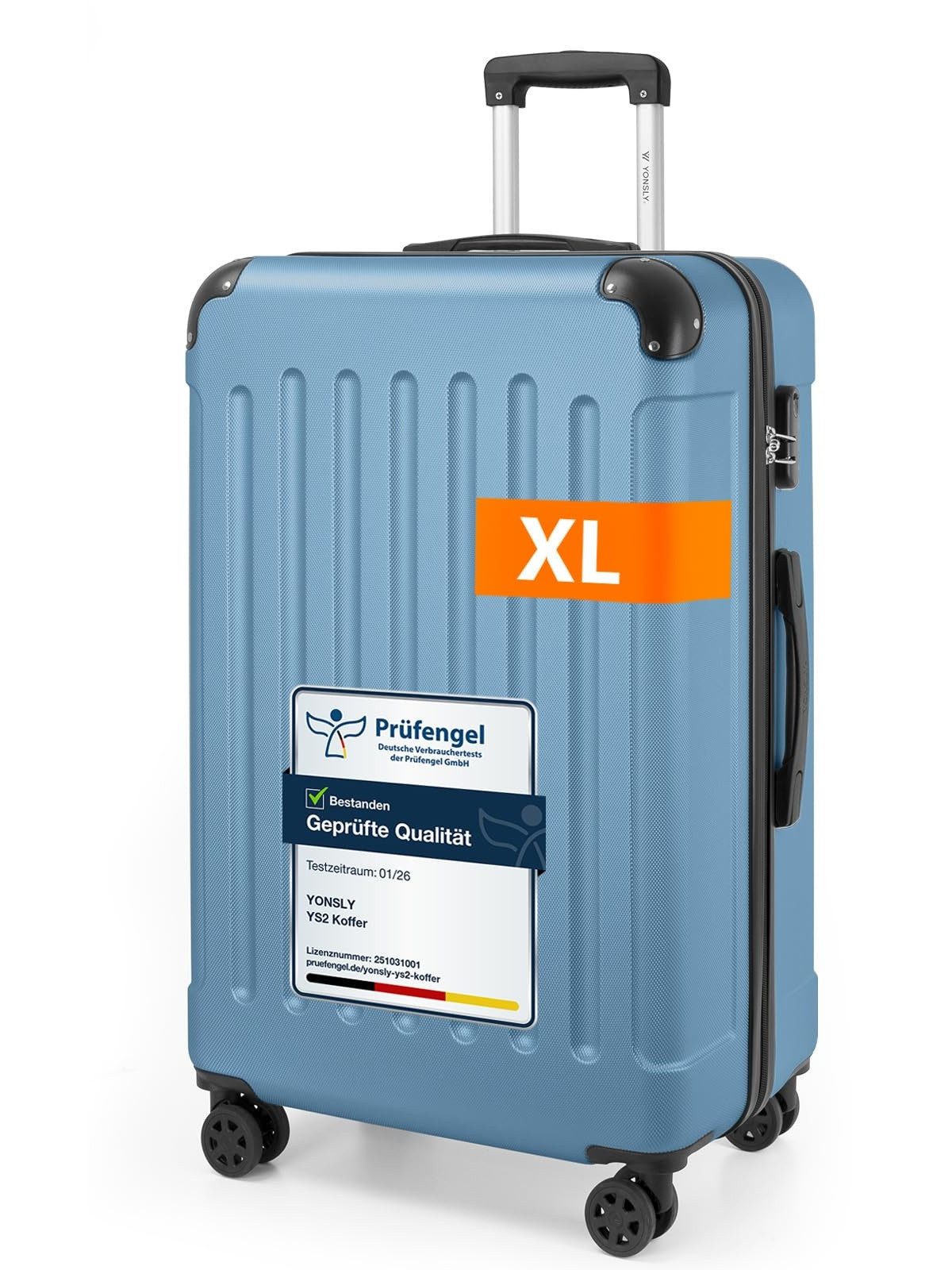 YONSLY Hartschalen-Trolley Hartschalen-Reisekoffer Trolley Rollkoffer in S/M/L/XL Größen, 4 Rollen, mit 360°-Lenkrollen, Zahlenschloss und mehrstufigem Teleskopgriff