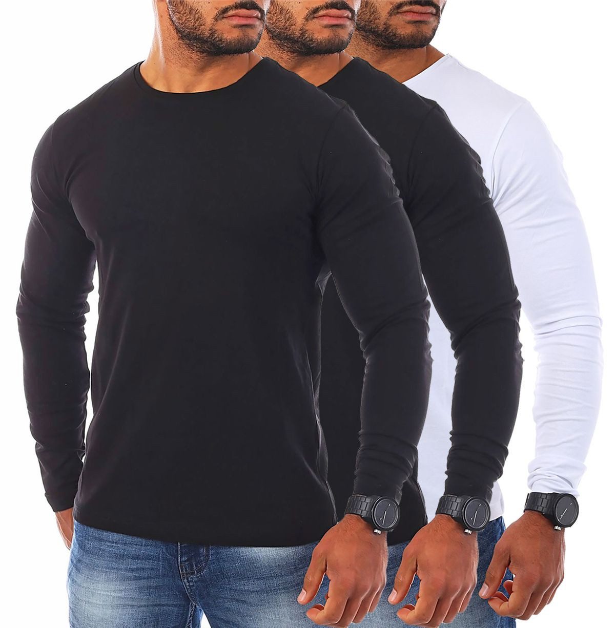Young & Rich Langarmshirt Herren Uni Basic Longsleeve Rundhals round-Neck Unterziehshirt 2002 Rundhalsauschnitt unifarben langarm slim fit