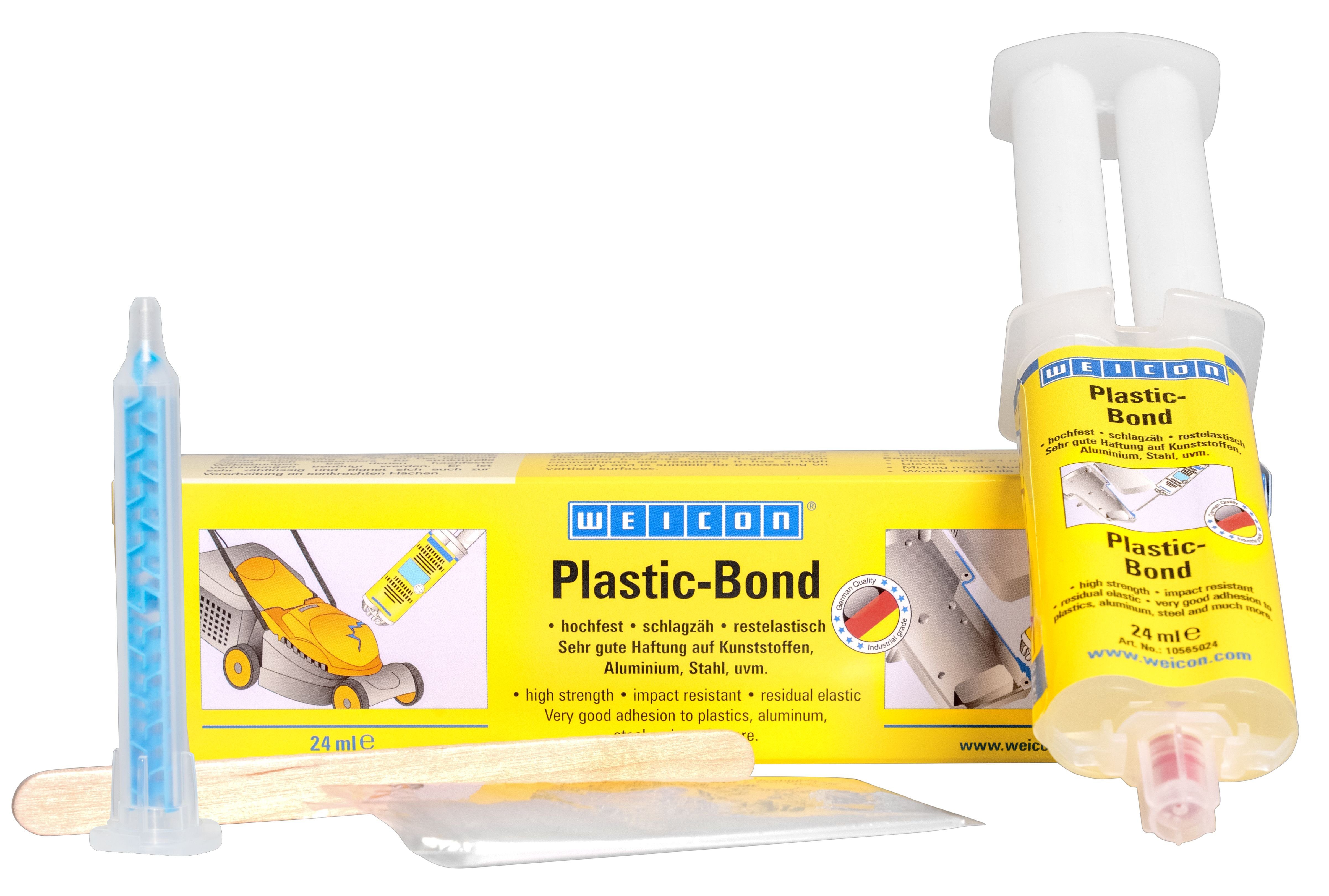 WEICON 2-Komponentenkleber Plastic-Bond, Kunststoffklebstoff, (Packung, 4-tlg), sehr gute Haftung auf Kunststoffen, hochfest, schlagzäh, restelastisch