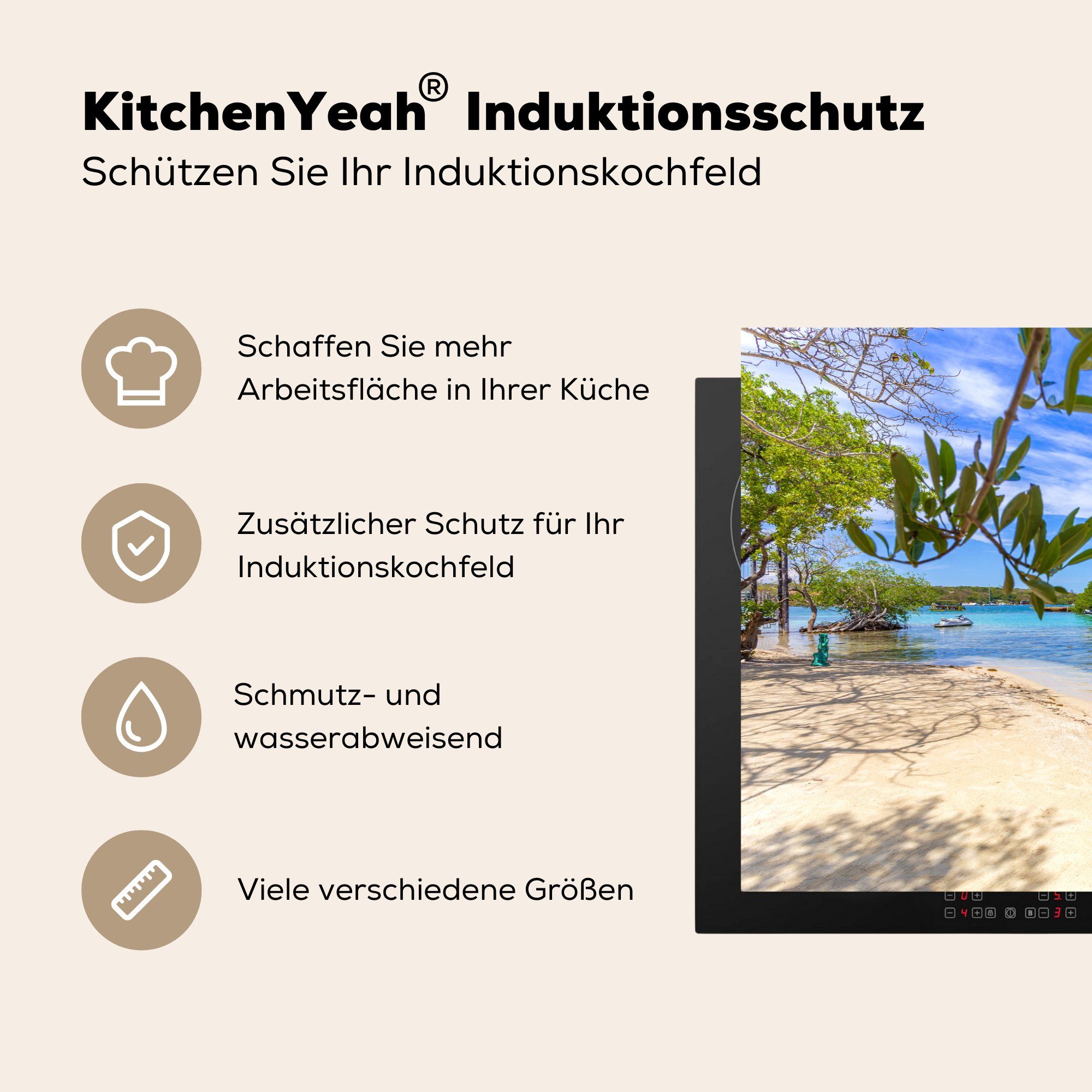 Schutz cm, Vinyl, 81x52 für (1 der Ceranfeldabdeckung tlg), Induktionskochfeld MuchoWow küche, Strand Bay die Islands, Herdblende-/Abdeckplatte