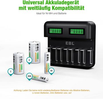 EBL Akku Ladegerät für AA AAA C D NI-MH Akku Akku-Ladestation (1-tlg., LCD Anzeige Batterienladegerät)