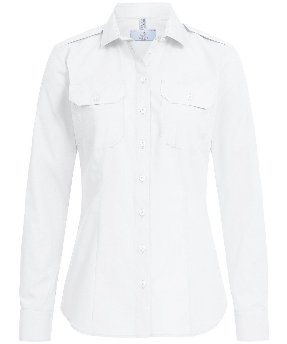 Langarmbluse Greiff SIMPLE Damen Pilotbluse Langarm Kent Regular-Fit Weiß