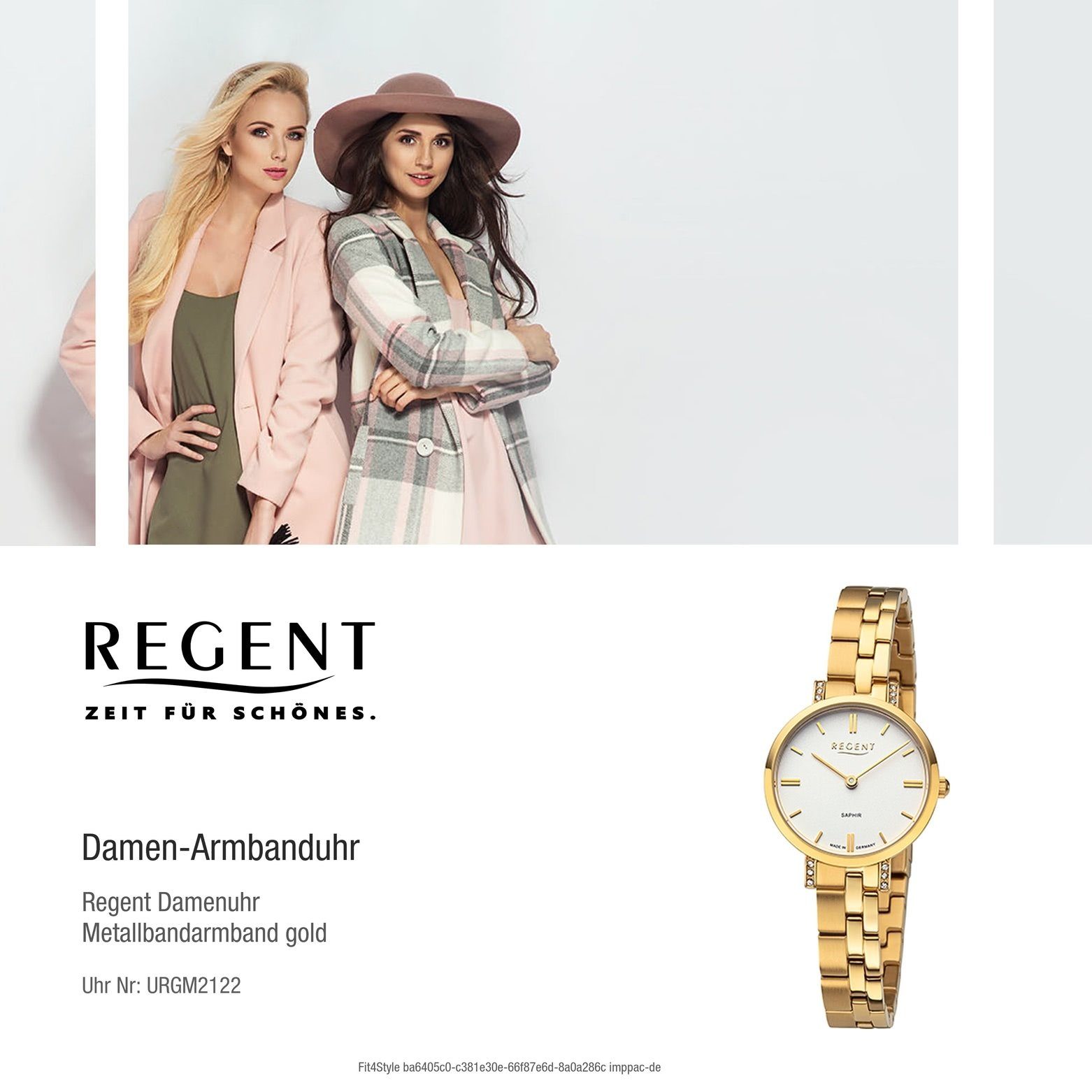 Analoganzeige, Armbanduhr Armbanduhr Quarzuhr Metallbandarmband rund, (ca. Damen 28mm), Regent Regent Damen klein