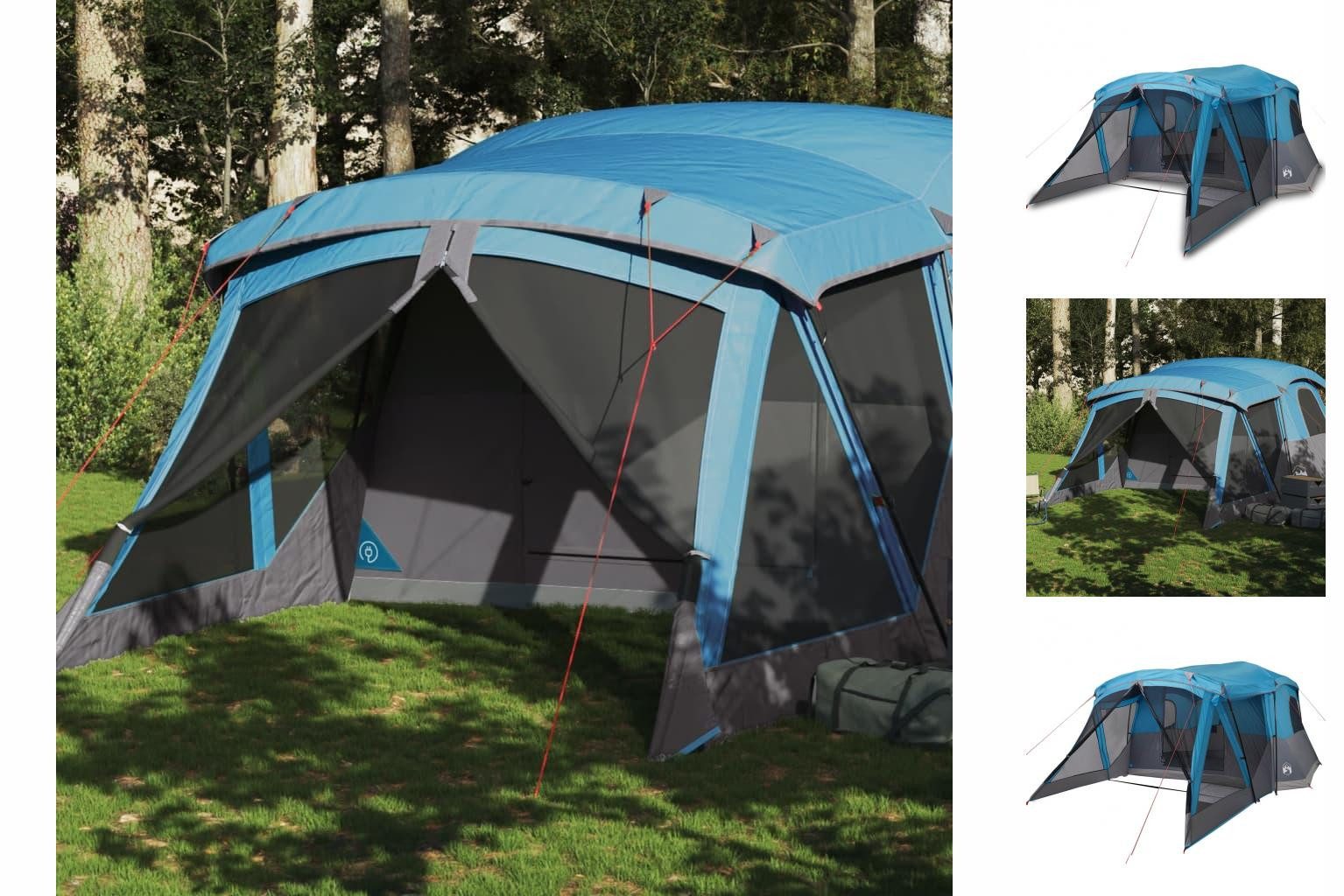 vidaXL Vorzelt Campingzelt mit Vorzelt 4 Personen Blau Wasserdicht