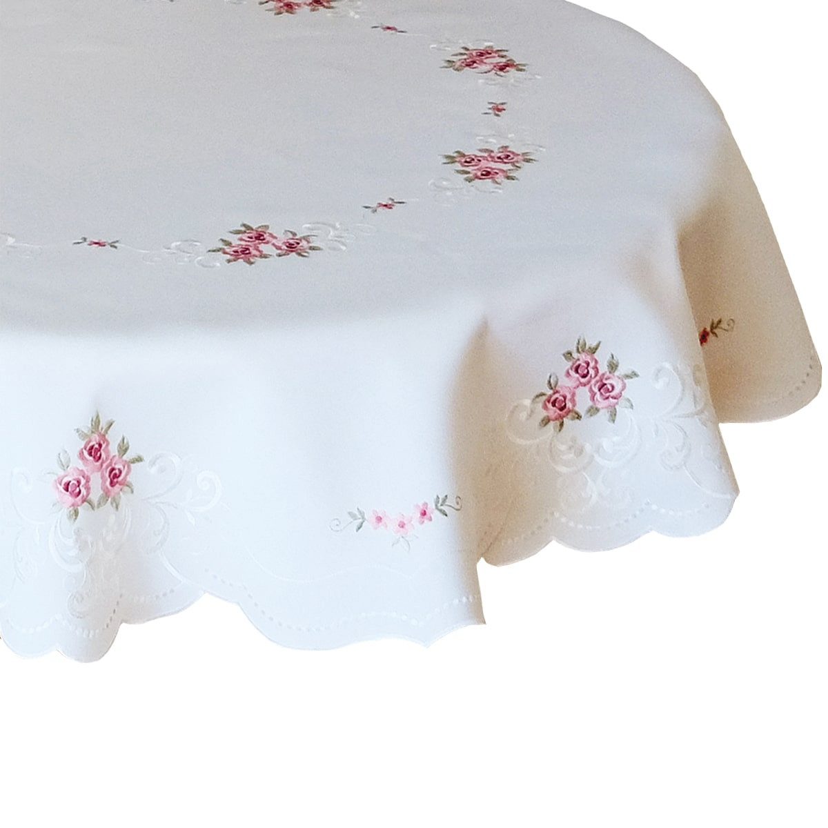 matches21 HOME & HOBBY Tischdecke Tischdecke MARGIT rund Stickerei Rosenmotiv weiß Polyester Ø 160 cm (1-tlg), Pflegeleicht & waschbar bei 30 °C