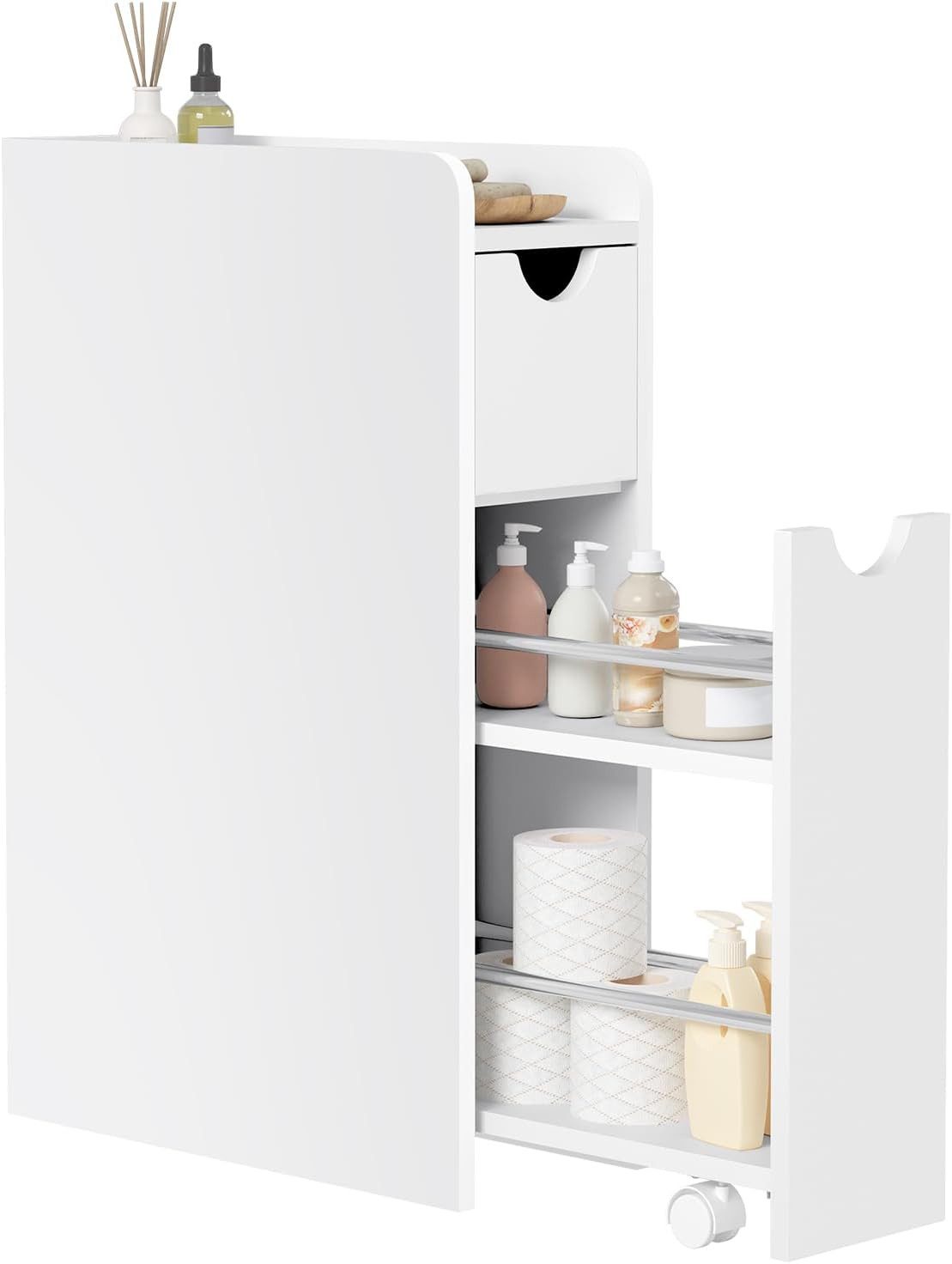 EUGAD Badkommode (1 St), Badezimmerschrank klein schmal mit Schublade auf Rollen