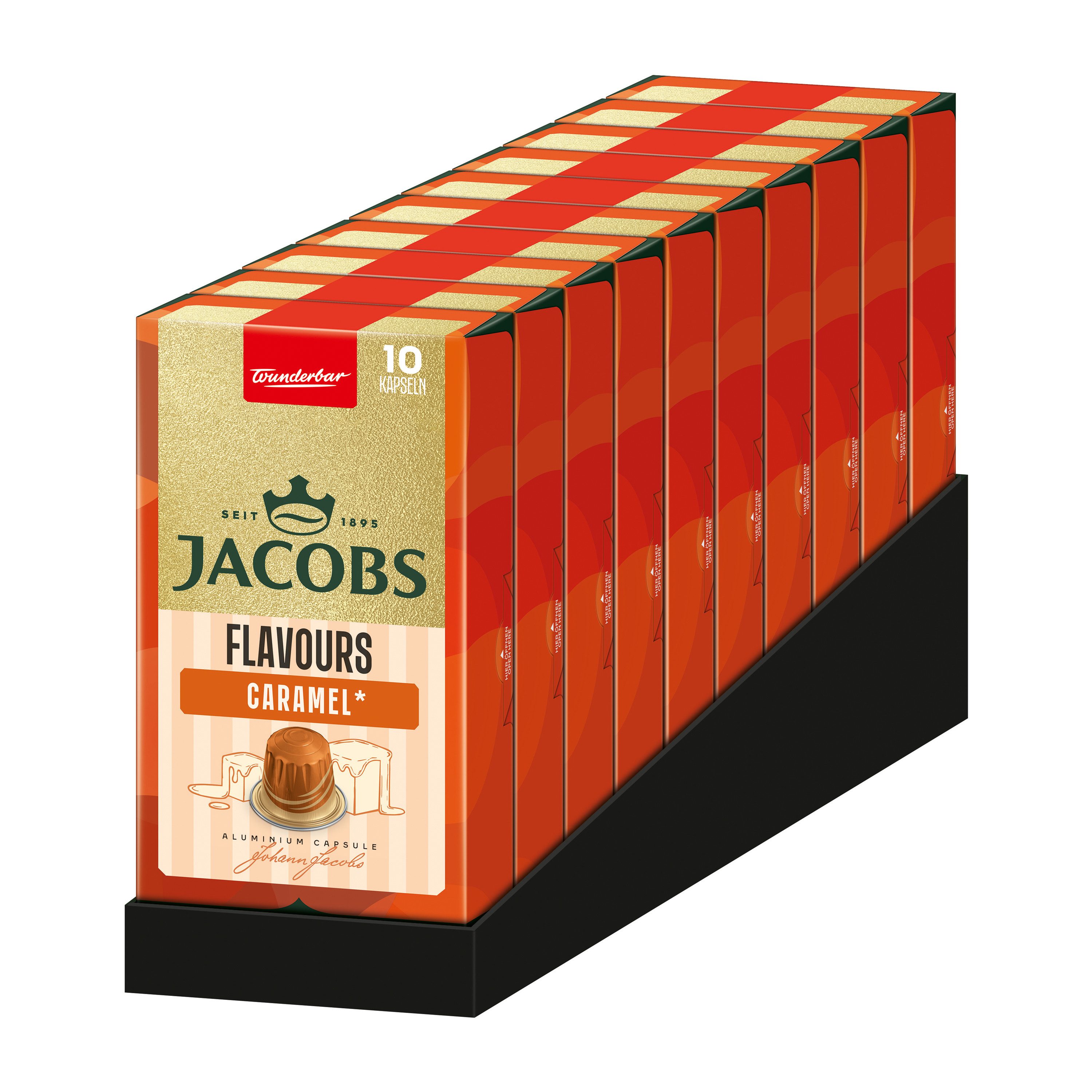 JACOBS Kaffee Flavours Caramel 10 x 10 Nespresso®* kompatible Kaffeekapseln, feine Note von süßem Karamell