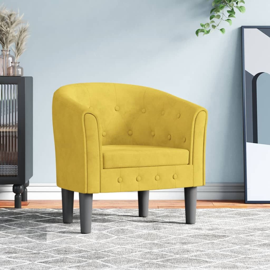 furnicato Cocktailsessel Eleganter Clubsessel Gelb 70 x 56 x 68 cm (1-St), Gepolsterter Sessel mit Knopfheftung und Gestell aus Massivholz