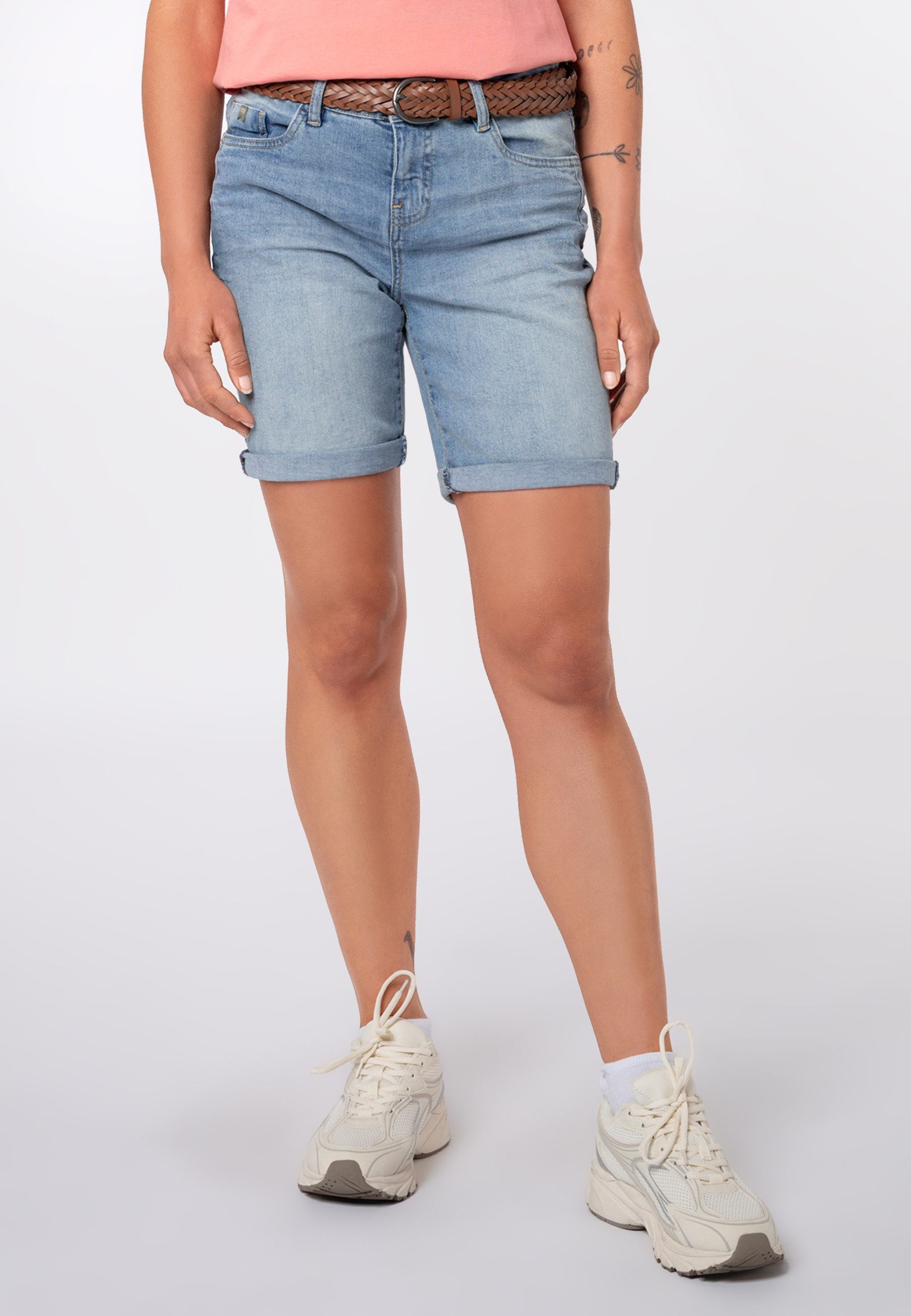SUBLEVEL Jeansbermudas Damen Denim Shorts mit Gürtel Stretch-Jeans-Bermuda, Flechtgürtel