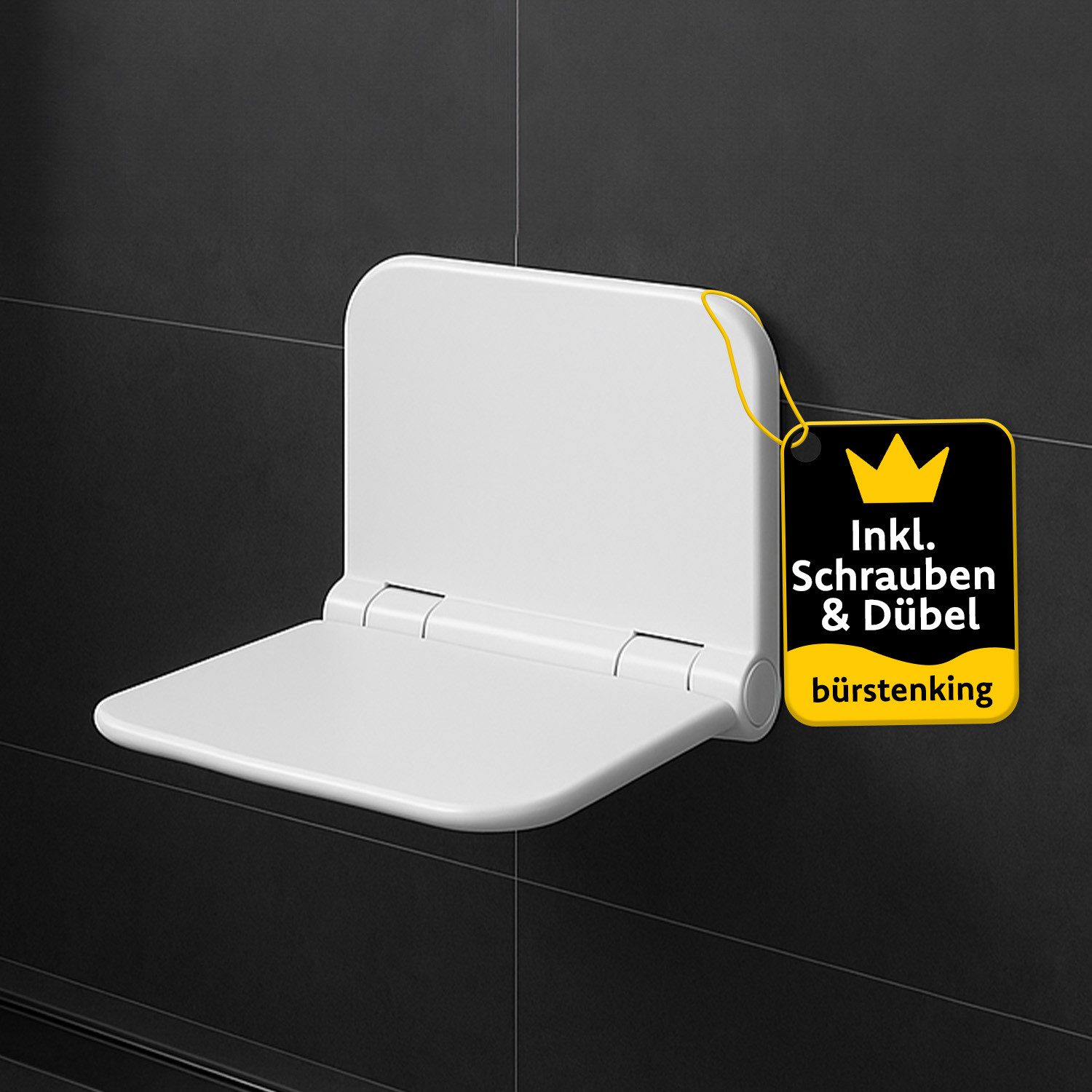 Bürstenking Duschstuhl klappbar für Wandmontage, Klappsitz Dusche bis 140kg, Ideal für Senioren
