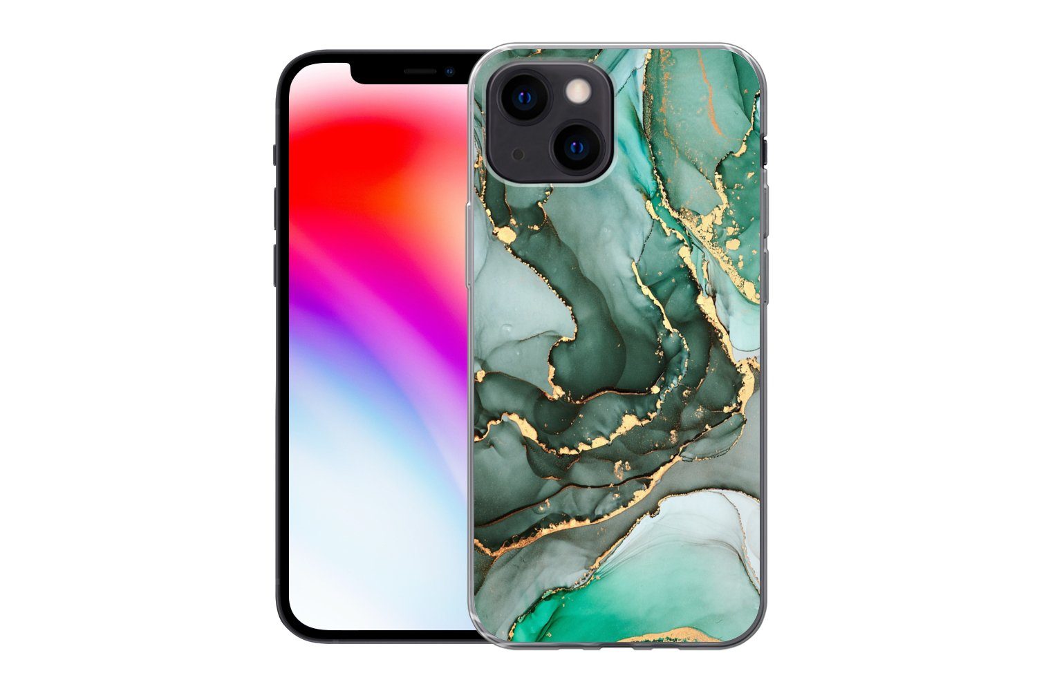 MuchoWow Handyhülle für Apple iPhone 13 mini Gold - Marmor - Grün - Luxus - Marmoroptik -, Smartphone-Bumper, Print, Handy Schutzhülle Dünn