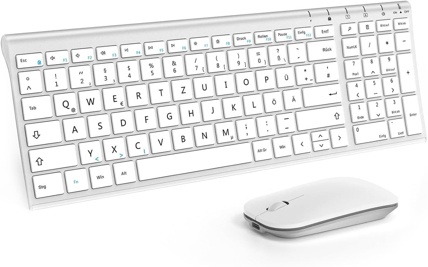 Seenda Tastatur Maus Set Kabellos Wiederaufladbare kleine Funktastatur Tastatur- und Maus-Set, (Leises Klicken & QWERTZ Layout), Metall Tastatur für PC/Laptop/Smart TV