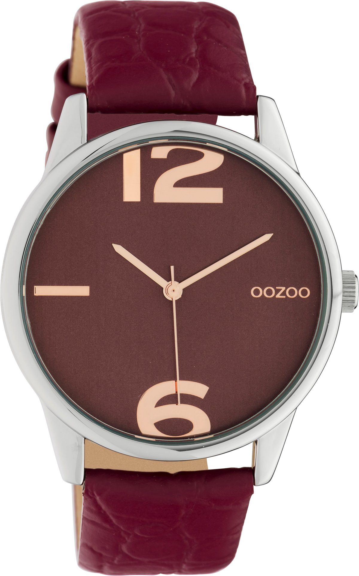 OOZOO Quarzuhr Damen Uhr C10378 Armbanduhr Weinrot Lederband 40 mm