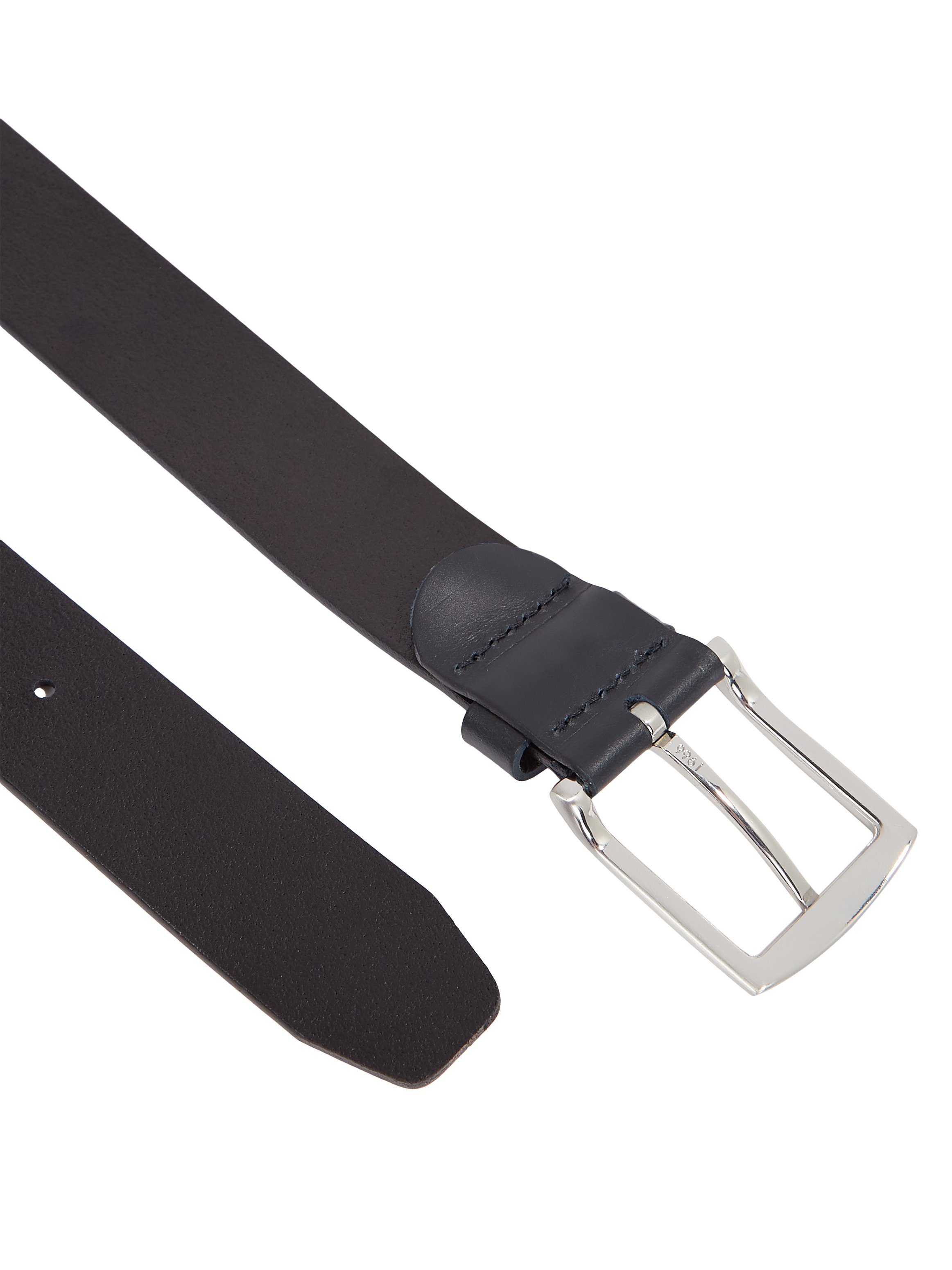 Tommy Hilfiger Ledergürtel DENTON 3,5 cm breit Robuster Ledergürtel mit Flag-Label, silberne Schnalle, verstellbar