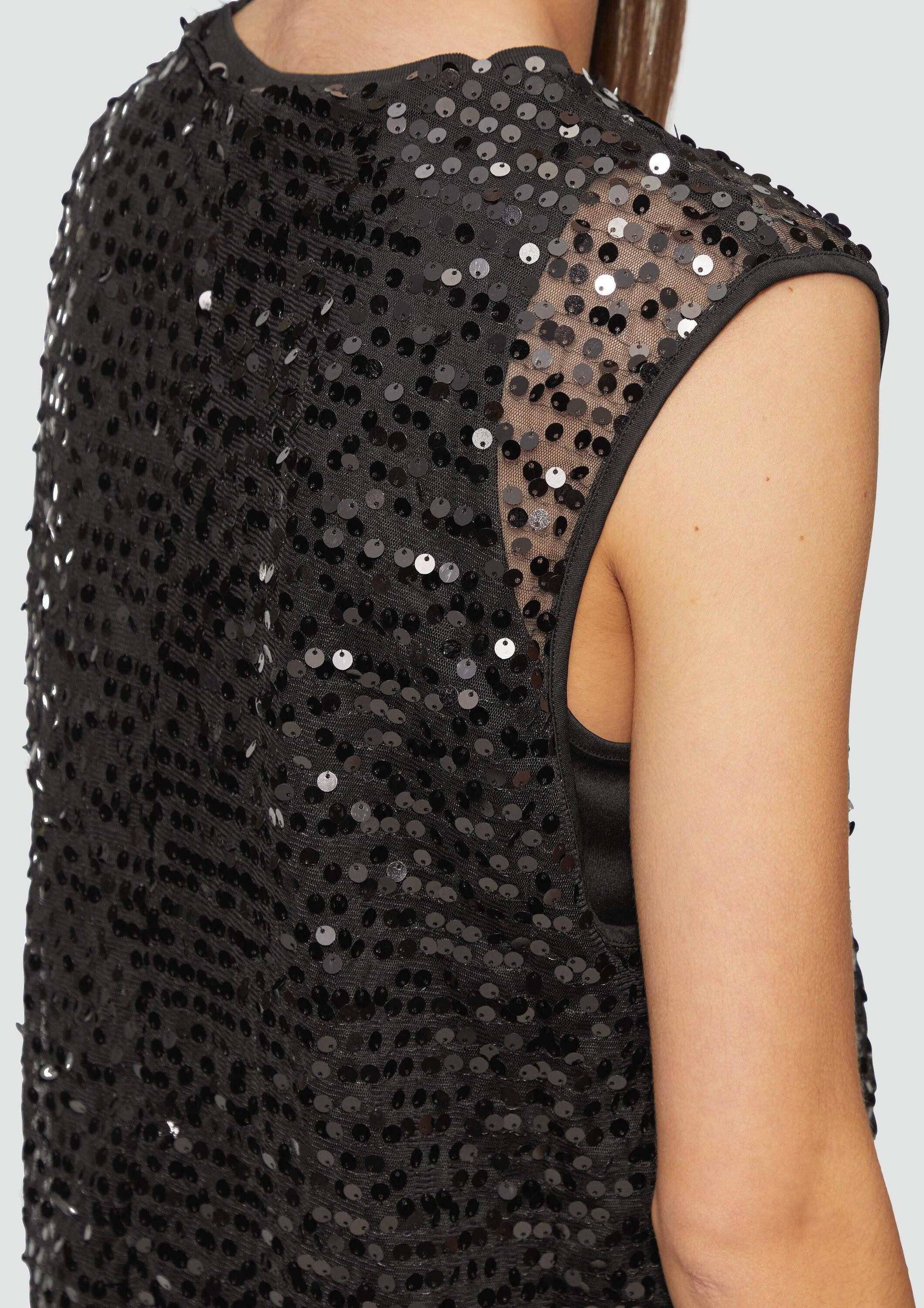 QS Blusenbody Bluse Unterlegtes Blusentop mit Pailletten und Rundhalsausschnitt – Bild 4 von 5