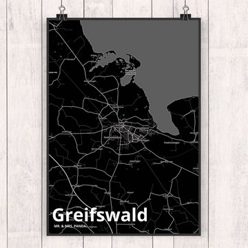 Mr. & Mrs. Panda Poster DIN A4 Greifswald - Geschenk, Ort, Dorf, Stadt Dorf Karte Landkarte M, Stadt Black (1 St)