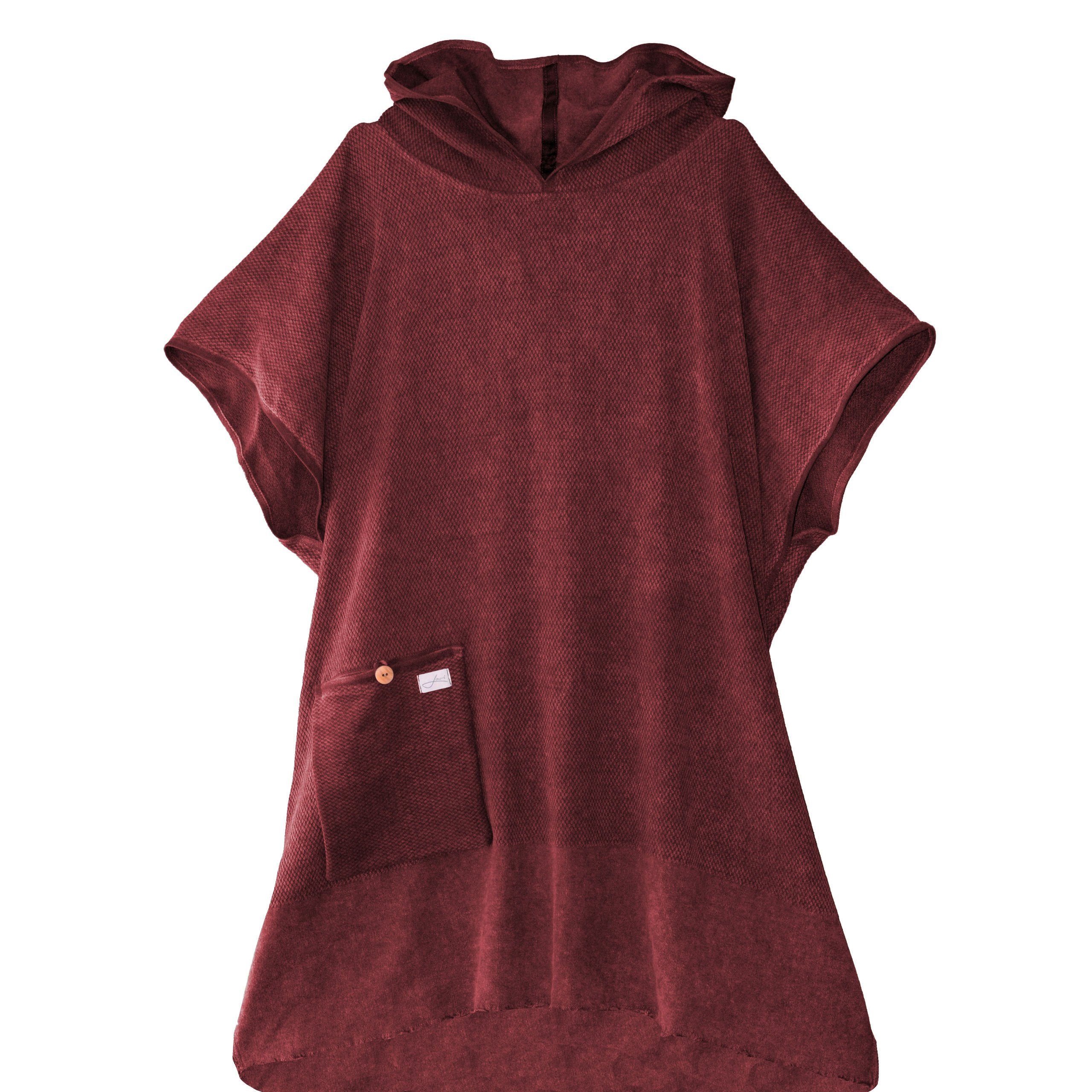 burgundy Badeponcho Badeponcho Germany Made & (leicht in Lou-i Surfponcho Kapuze schnell trocken),