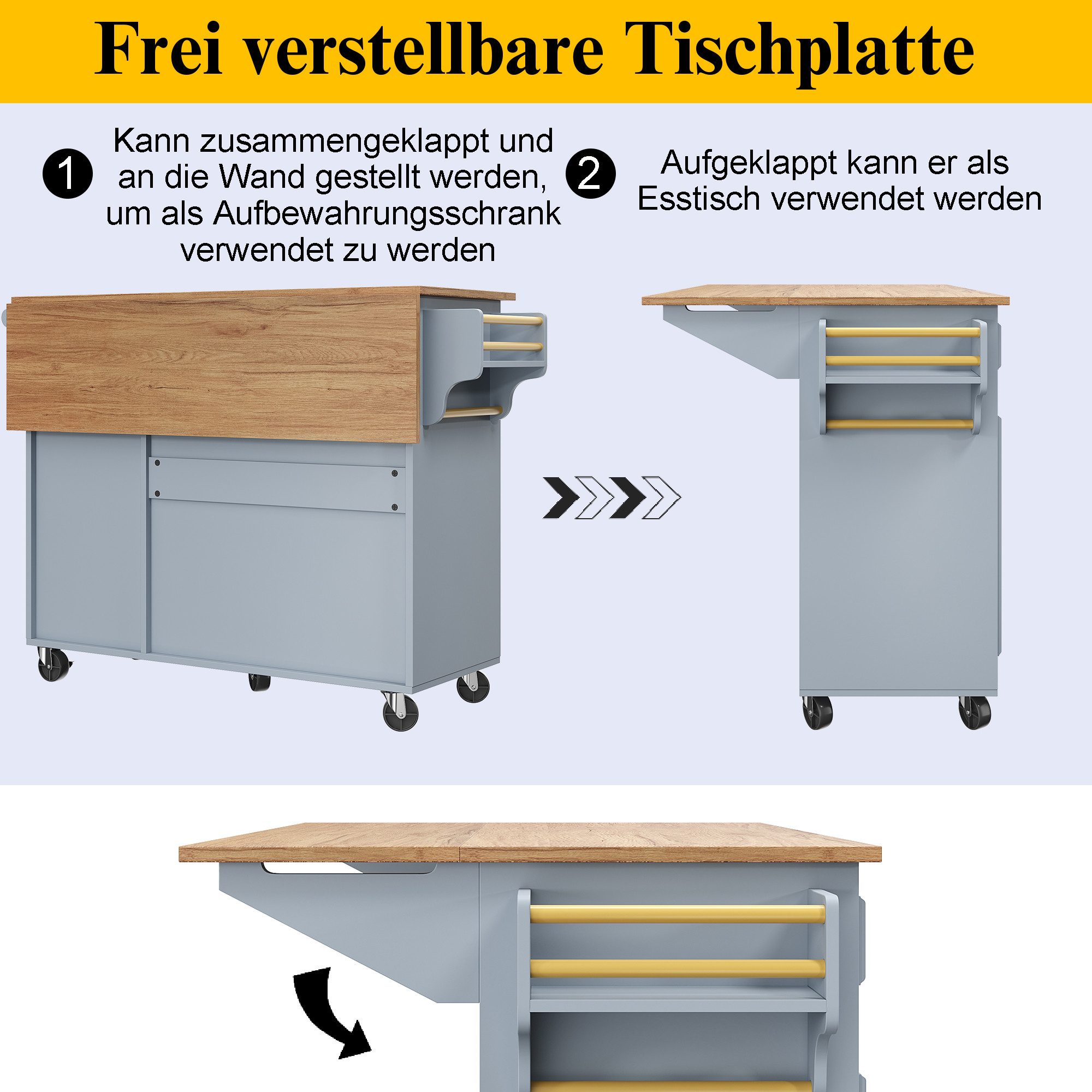 i@home Küchenwagen Kücheninsel,Küchenschrank,Speisewagen,blau/weiß, (Packun günstig online kaufen