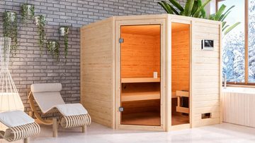 welltime Sauna Tally, BxTxH: 196 x 196 x 187 cm, 38 mm, 9-kW-Ofen mit ext. Steuerung