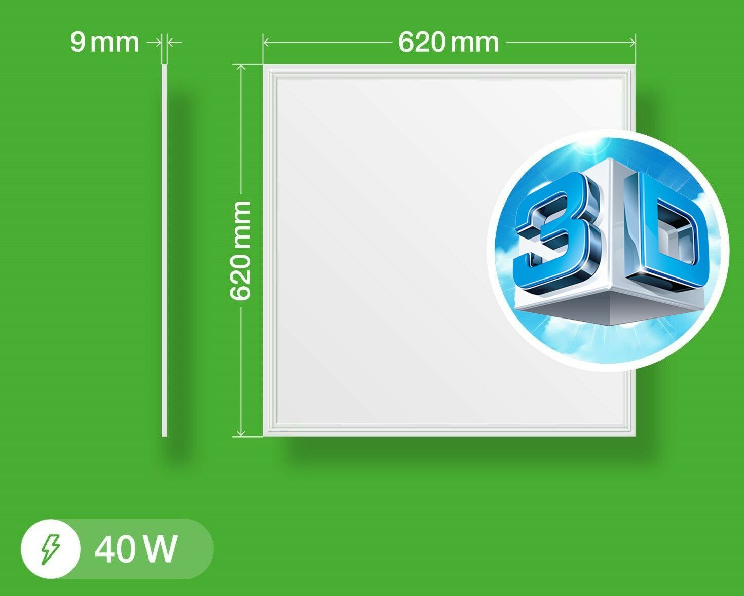 Lecom LED Panel 3D LED Panel Deckenleuchte Slim Panel einbaupanel, 62x62 cm 3D-Bild blauer Himmel mit weißen Wolken Effekt
