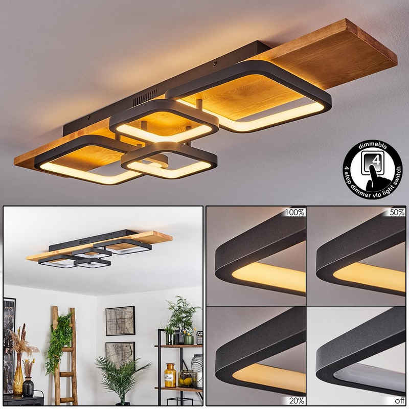 hofstein Deckenleuchte »Palermo« dimmbare Deckenlampe, Metall/Holz/Kunststoff, Schwarz/Natur, 3000 Kelvin, über herkömmlichen Lichtschalter dimmbar, LED 4200 Lumen, Weiß